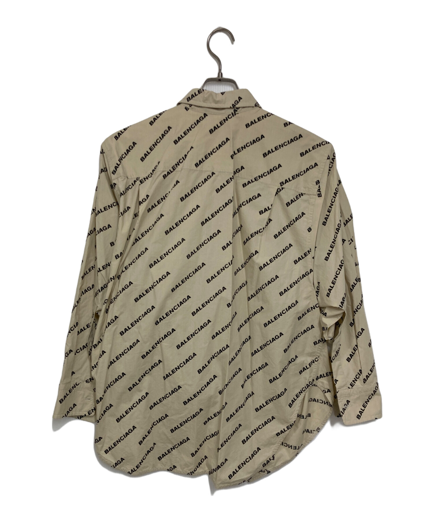 良品 BALENCIAGA バレンシアガ シルク100％ ロゴストライプ 長袖 シャツ 34 ベージュ レディース 古着 中古 USED BALENCIAGA - 良品 BALENCIAGA バレンシアガ シルク100％ ロゴ