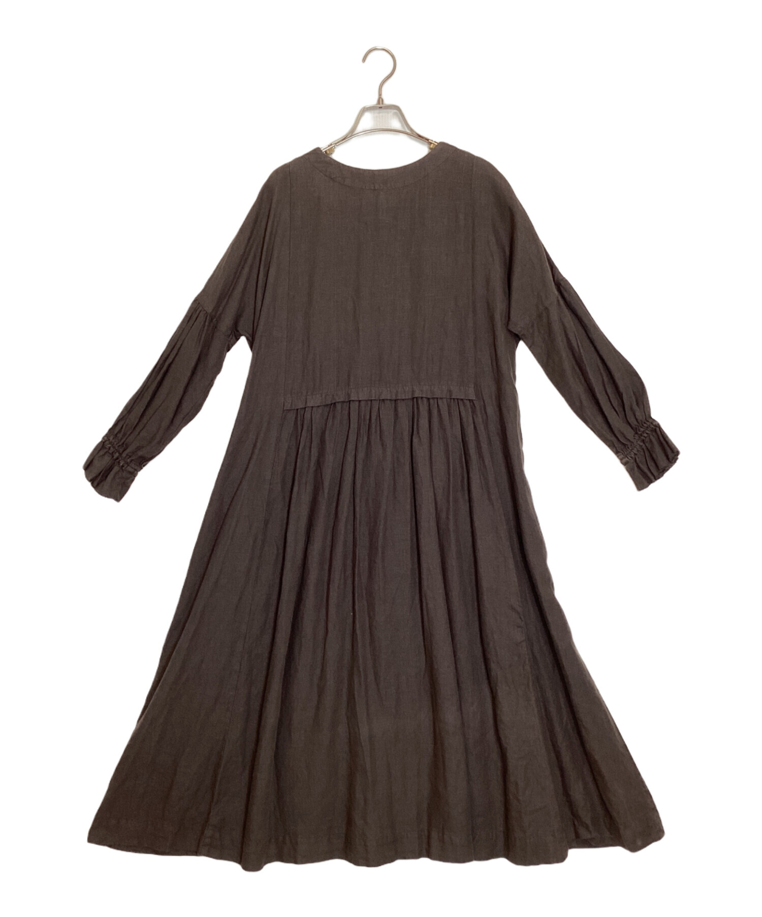 SALE‼️ネストローブ【nest Robe】前開きブラウンワンピフリーサイズ日本 中古・古着通販】nest Robe (ネストローブ) リネンパフスリーブ2WAY