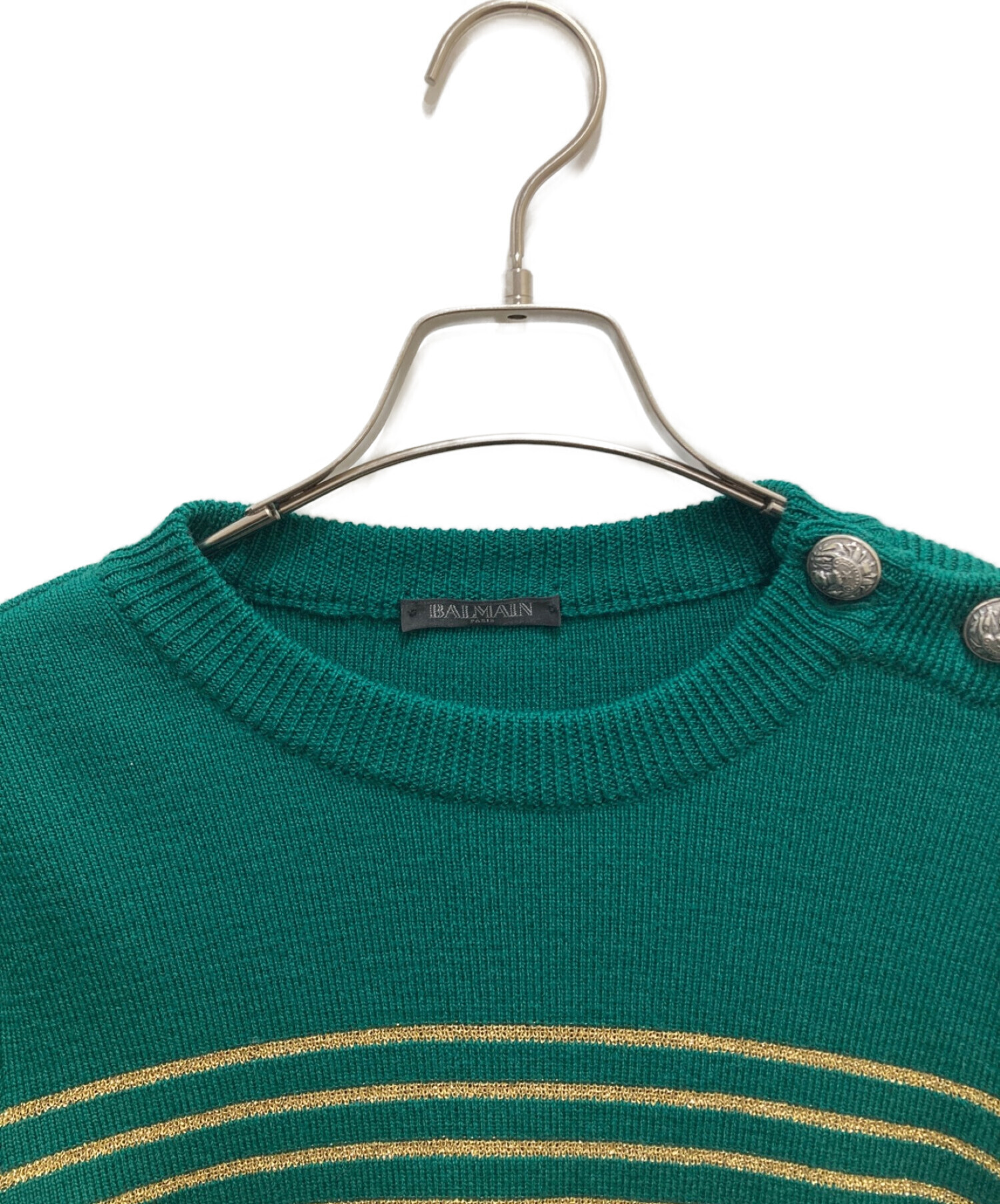 中古・古着通販】BALMAIN (バルマン) ボーダーニット グリーン サイズ