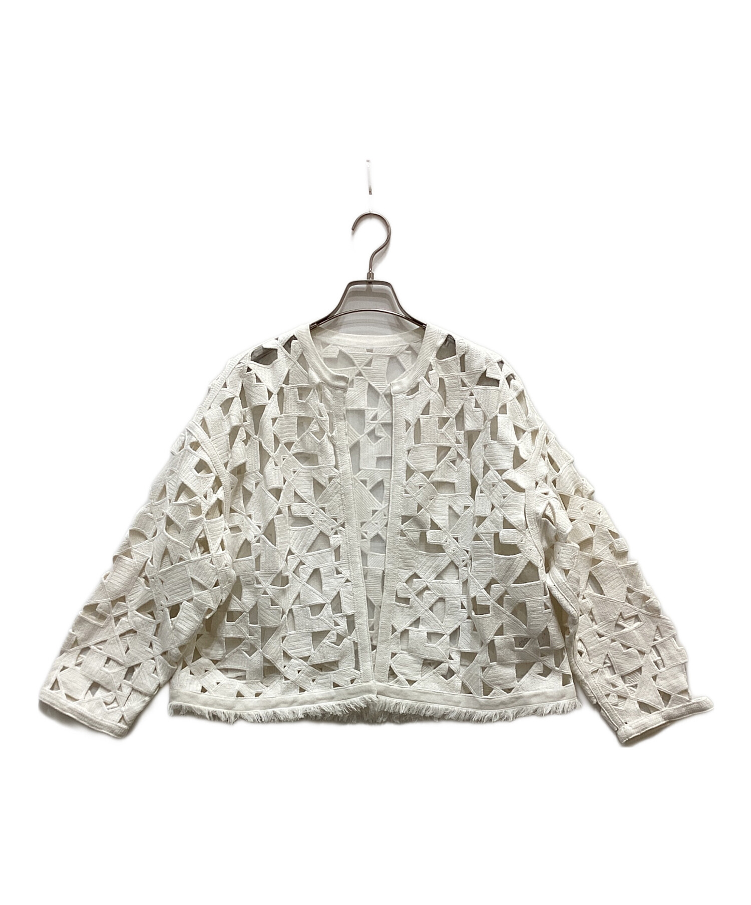 Ballsey モザイクモチーフエンブロイダリー ノーカラージャケット ホワイト