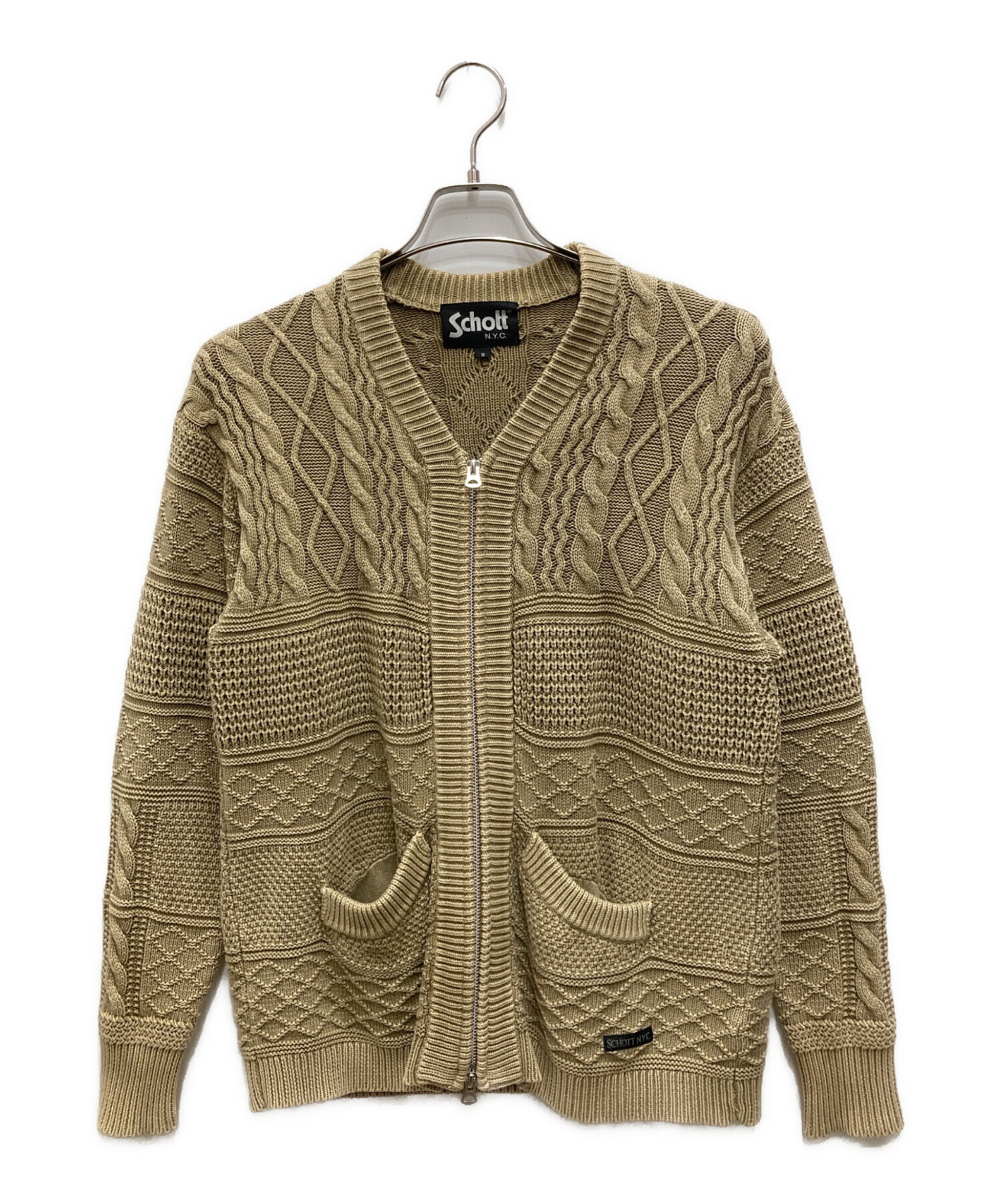 中古・古着通販】Schott (ショット) ジップカーディガン ベージュ 