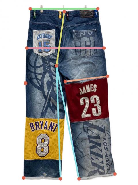UNK NBA ワイドデニムパンツ パッチワーク　6439 中古・古着通販】UNK DENIM (ユーエヌケー デニム) NBAパッチワーク