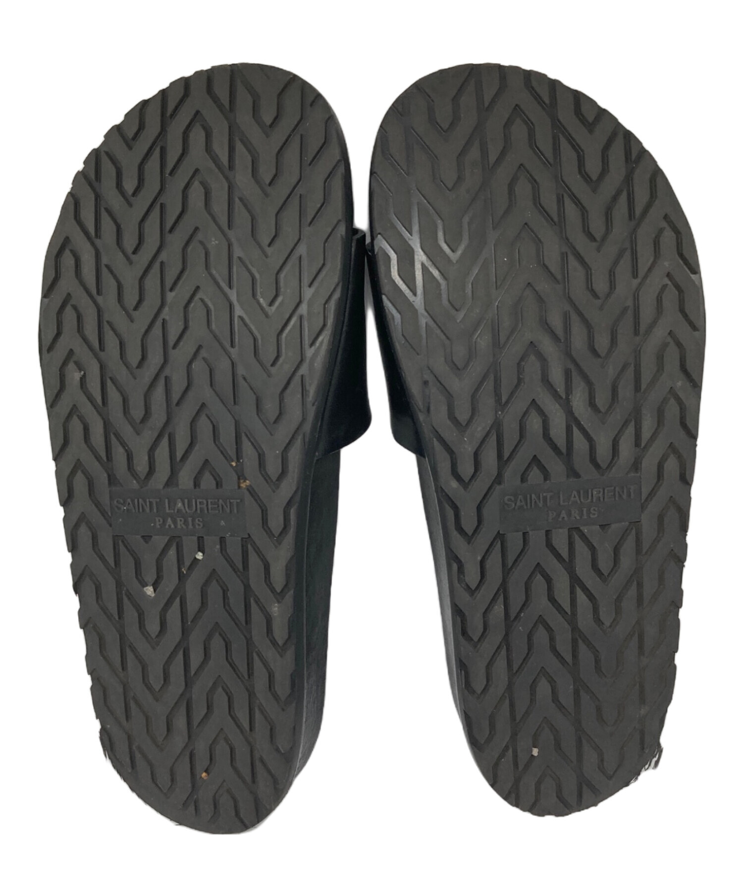 SAINT LAURENT PARIS レザーサンダル ブラック　42 中古・古着通販】Saint Laurent Paris (サンローランパリ) ロゴ