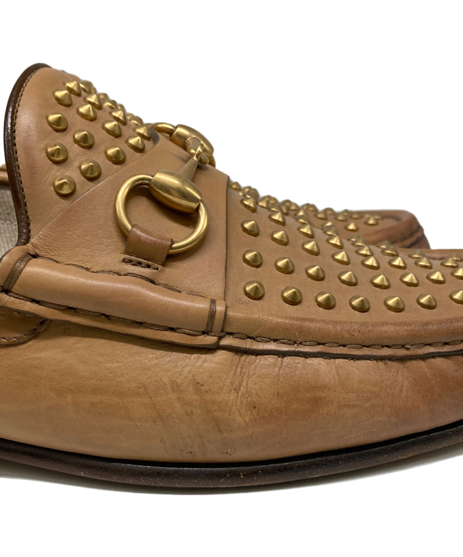 中古・古着通販】GUCCI (グッチ) スタッズビットローファー ブラウン