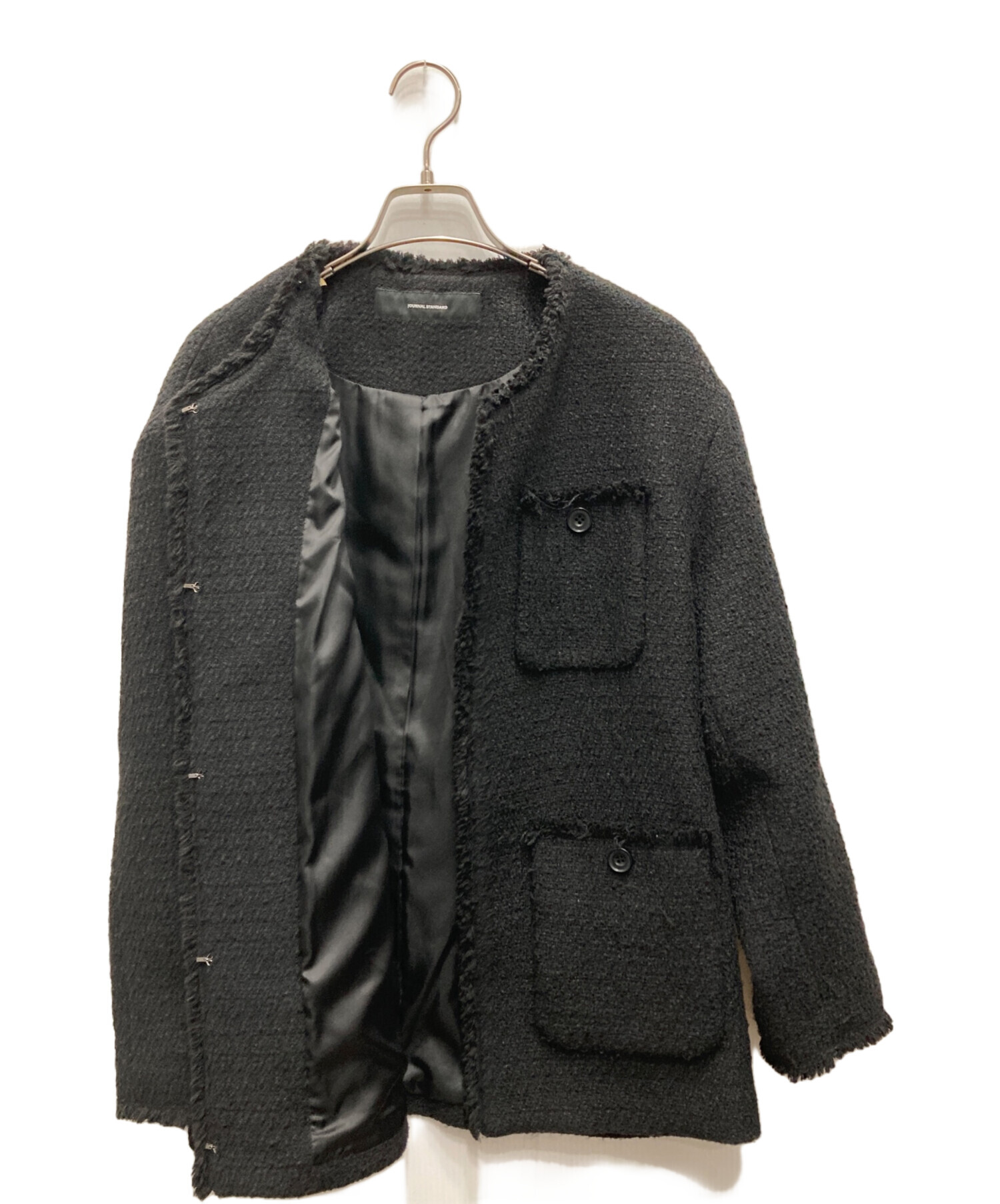 ジャーナルスタンダードツイード ジャケットノーカラーブラックFサイズ