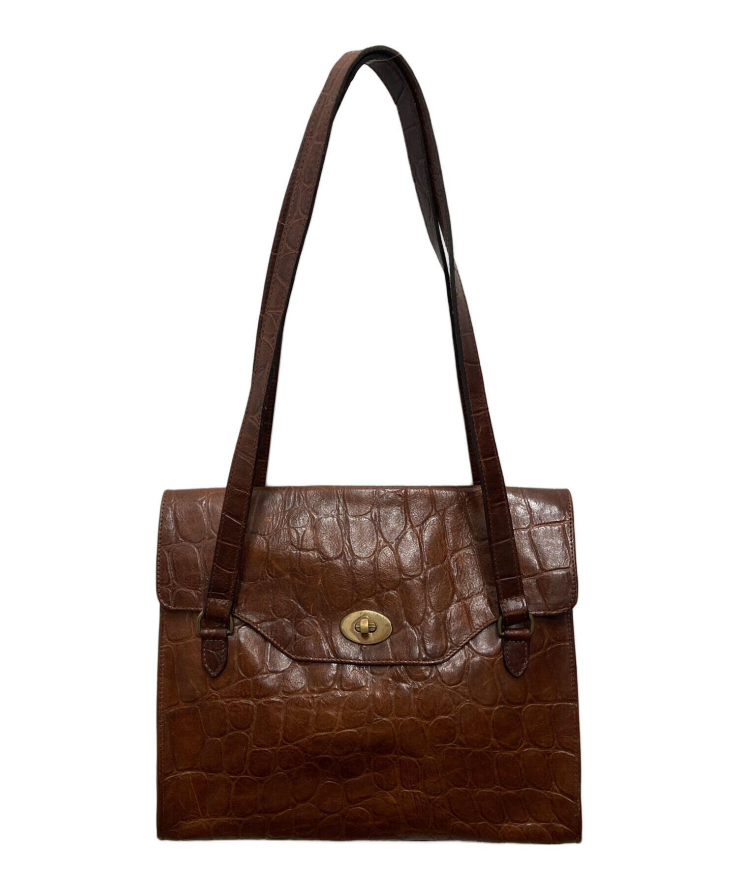 中古・古着通販】MULBERRY (マルベリー) クロコ型押しハンドバッグ 