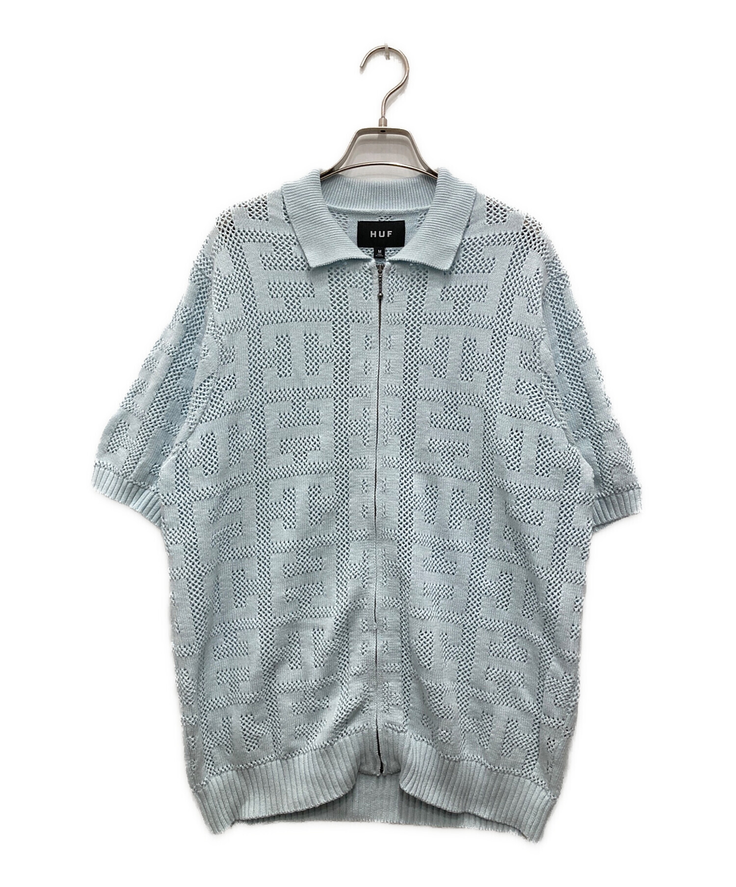 中古・古着通販】HUF (ハフ) MONOGRAM JACQUARD ZIP SWEATER ブルー