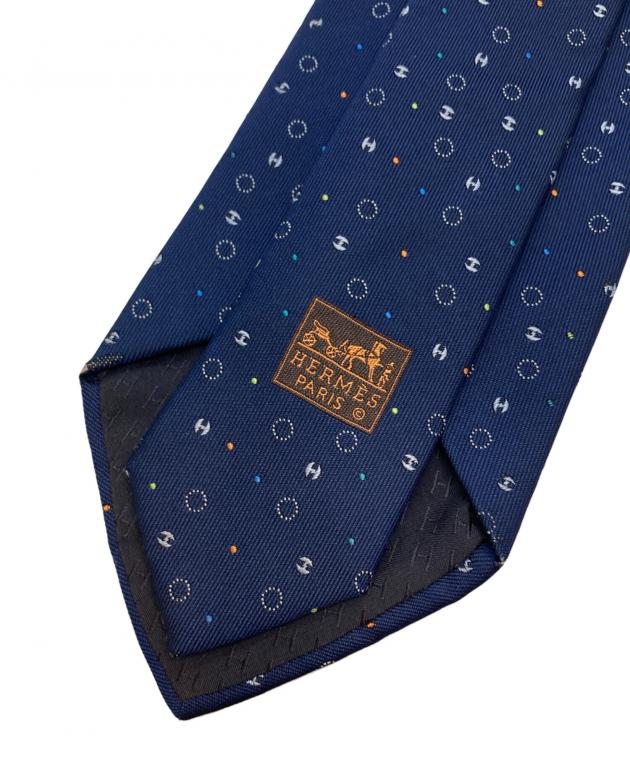 中古・古着通販】HERMES (エルメス) H柄ドットネクタイ ネイビー