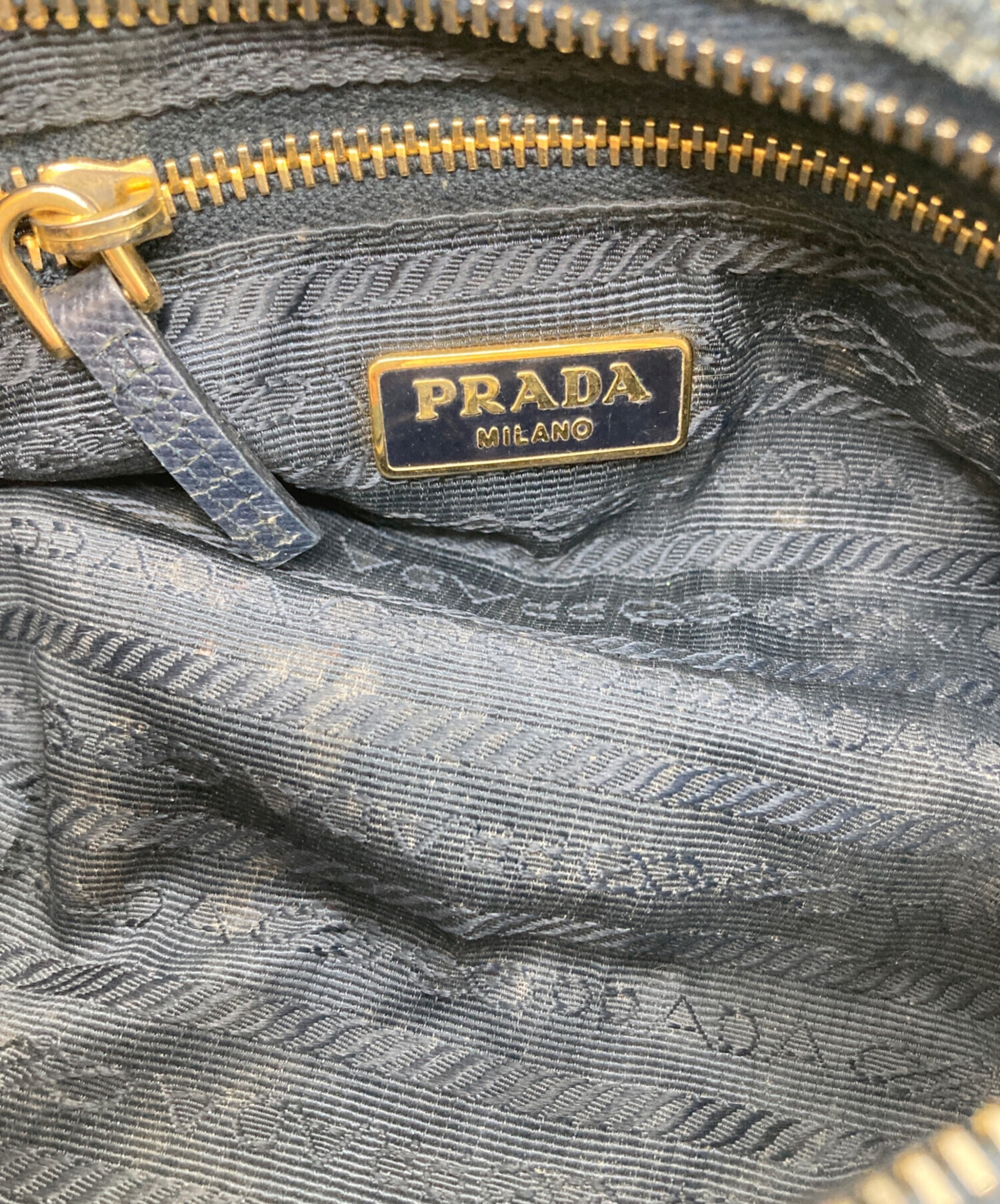 中古・古着通販】PRADA (プラダ) 三角プレートロゴデニムポーチ