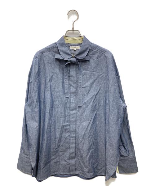 美品　yori ヨリ　リボンタイワイドシャツ　インディゴ　36 中古・古着通販】YORI (ヨリ) リボンタイワイドシャツ ブルー サイズ