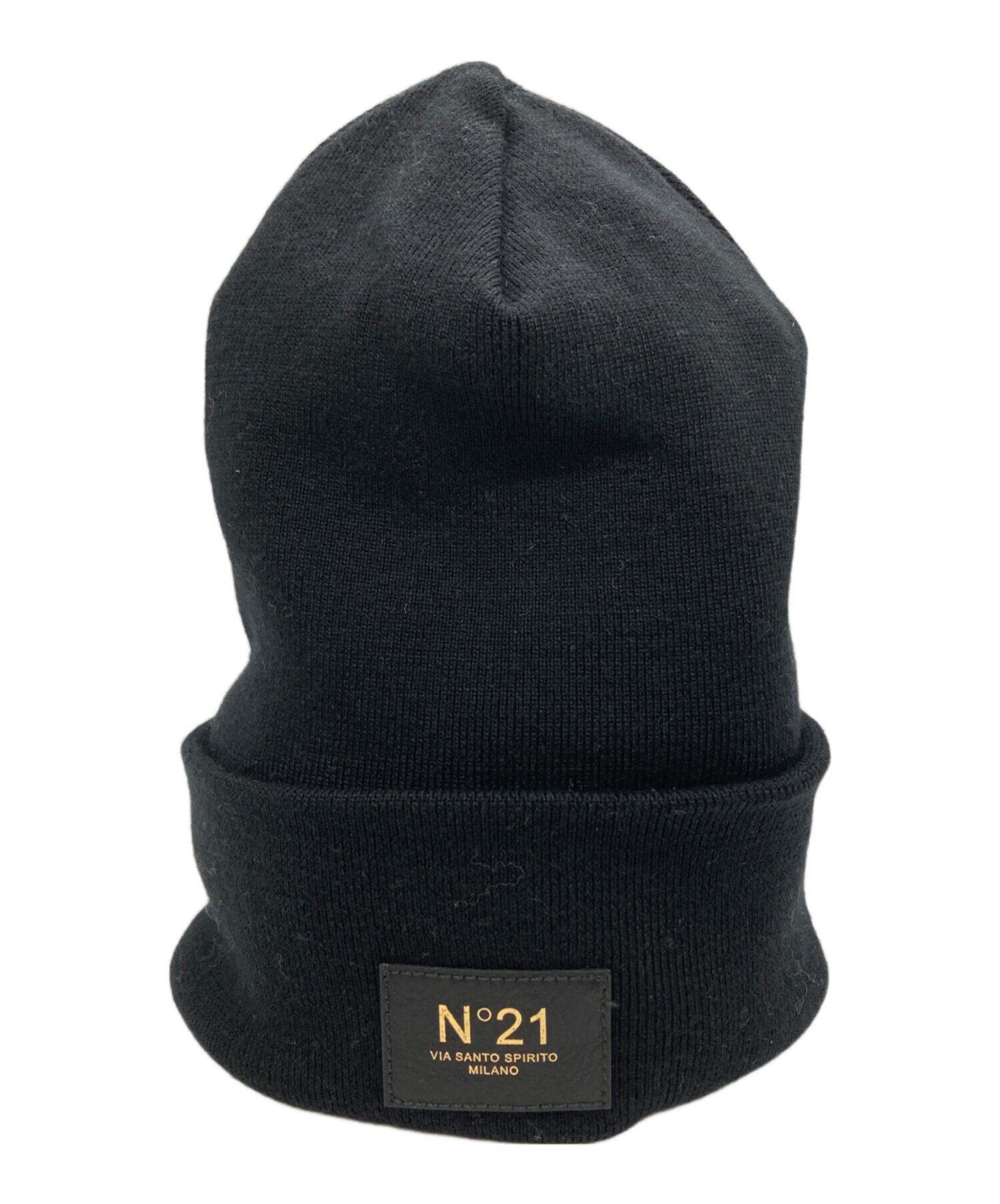 N°21 ヌメロヴェントゥーノ ロゴビーニー　ニット帽 中古・古着通販】N°21 (ヌメロヴェントゥーノ) ニット帽 ブラック