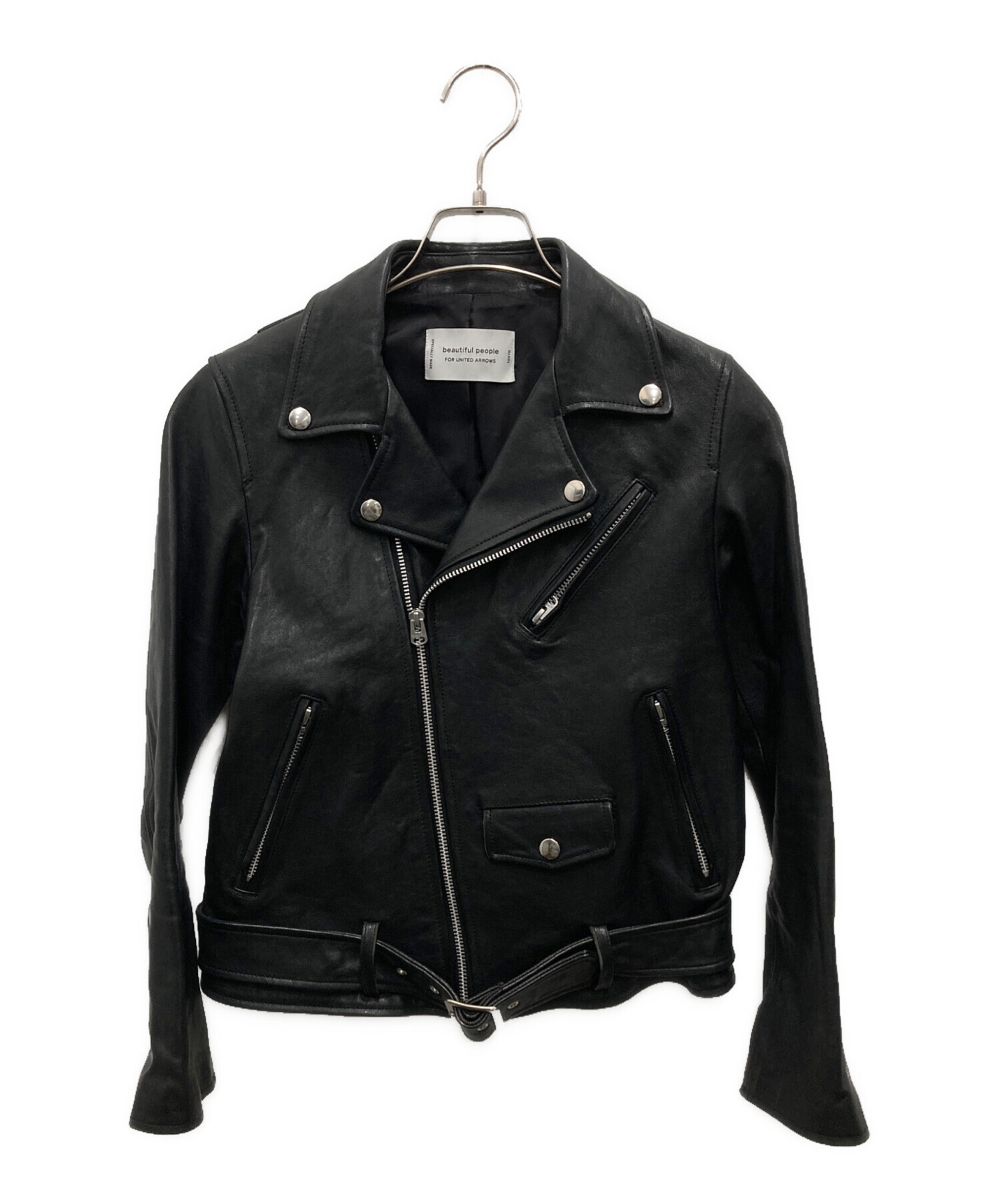 【ビューティフルピープル】ラムレザー ダブルライダースジャケット 黒 150 中古・古着通販】beautiful people (ビューティフルピープル) UNITED