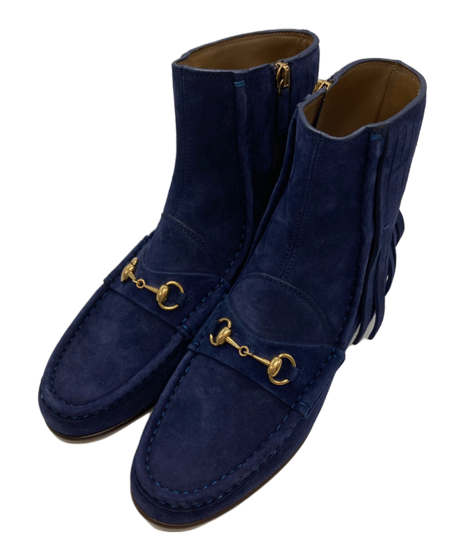 グッチGUCCI ホースビット/スウェードブーツ　ネイビー　36 1/2 極美品 中古・古着通販】GUCCI (グッチ) ホースビットスウェードフリンジ