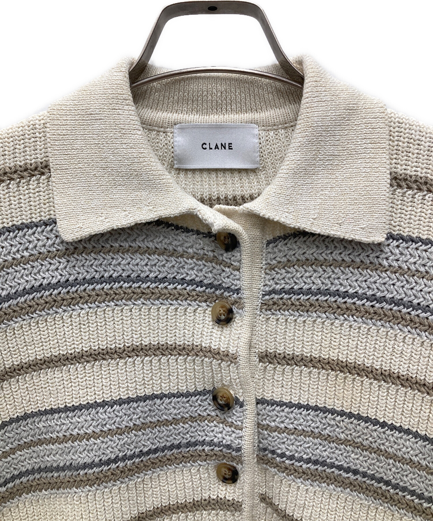 中古・古着通販】CLANE (クラネ) MULTI BORDER KNIT POLO TOP/マルチ