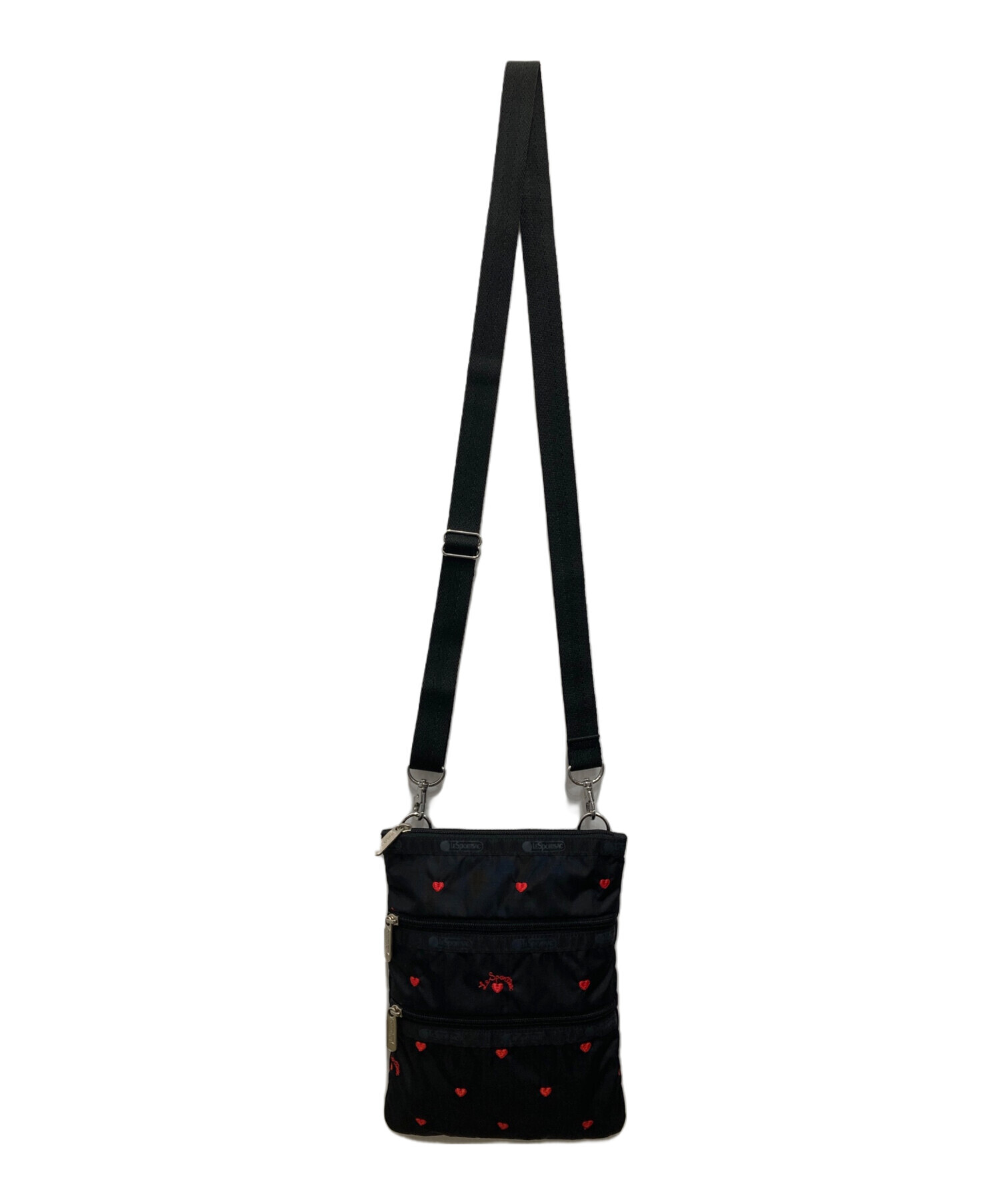 【未使用】LeSportsac ショルダーバッグ ハート　ポーチ　黒 中古・古着通販】LeSportsac (レスポートサック) ハート刺繍ショルダー