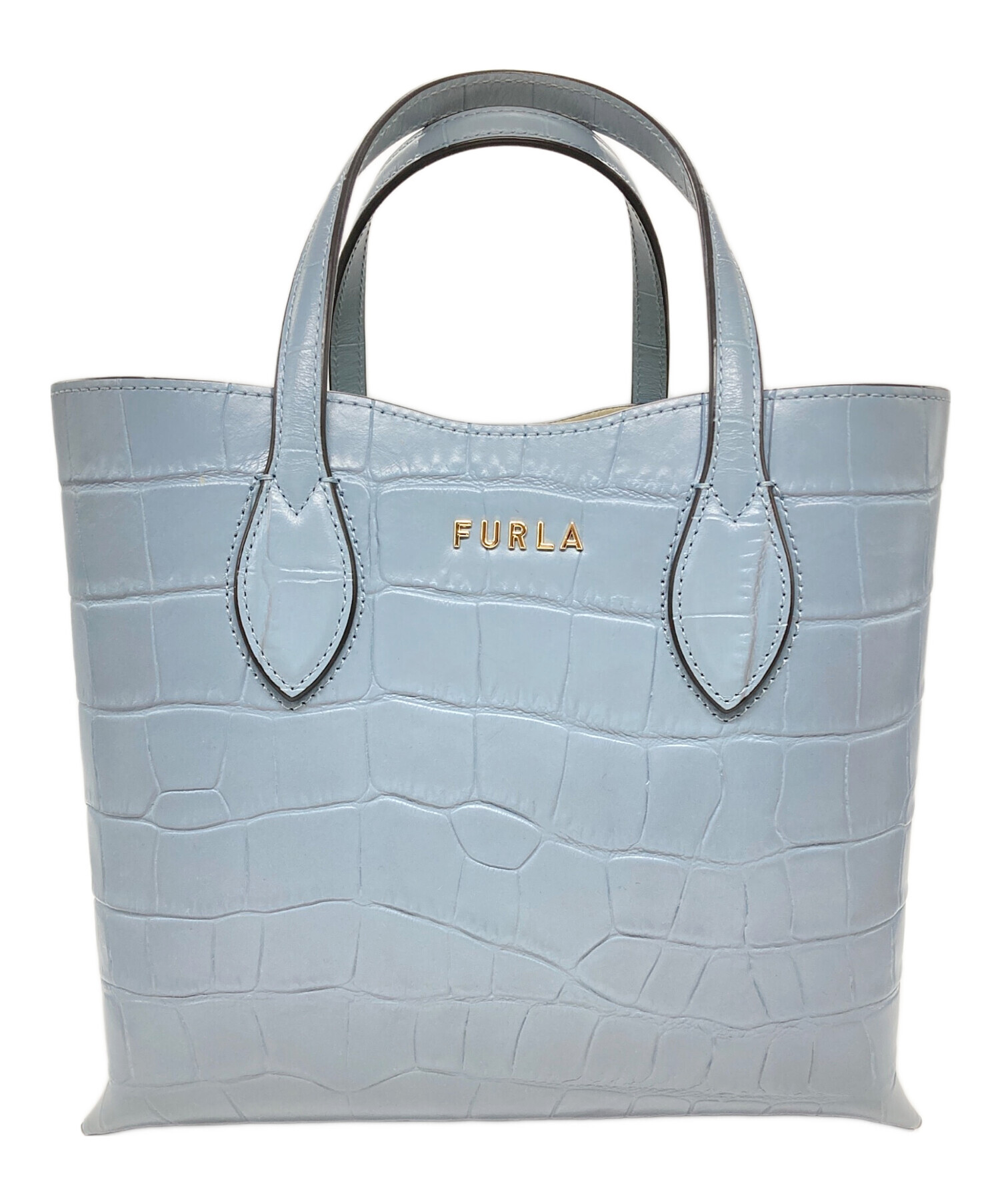 中古・古着通販】FURLA (フルラ) 型押しレザーハンドバッグ スカイ 中古・古着通販】FURLA (フルラ) 型押しレザーハンドバッグ スカイ