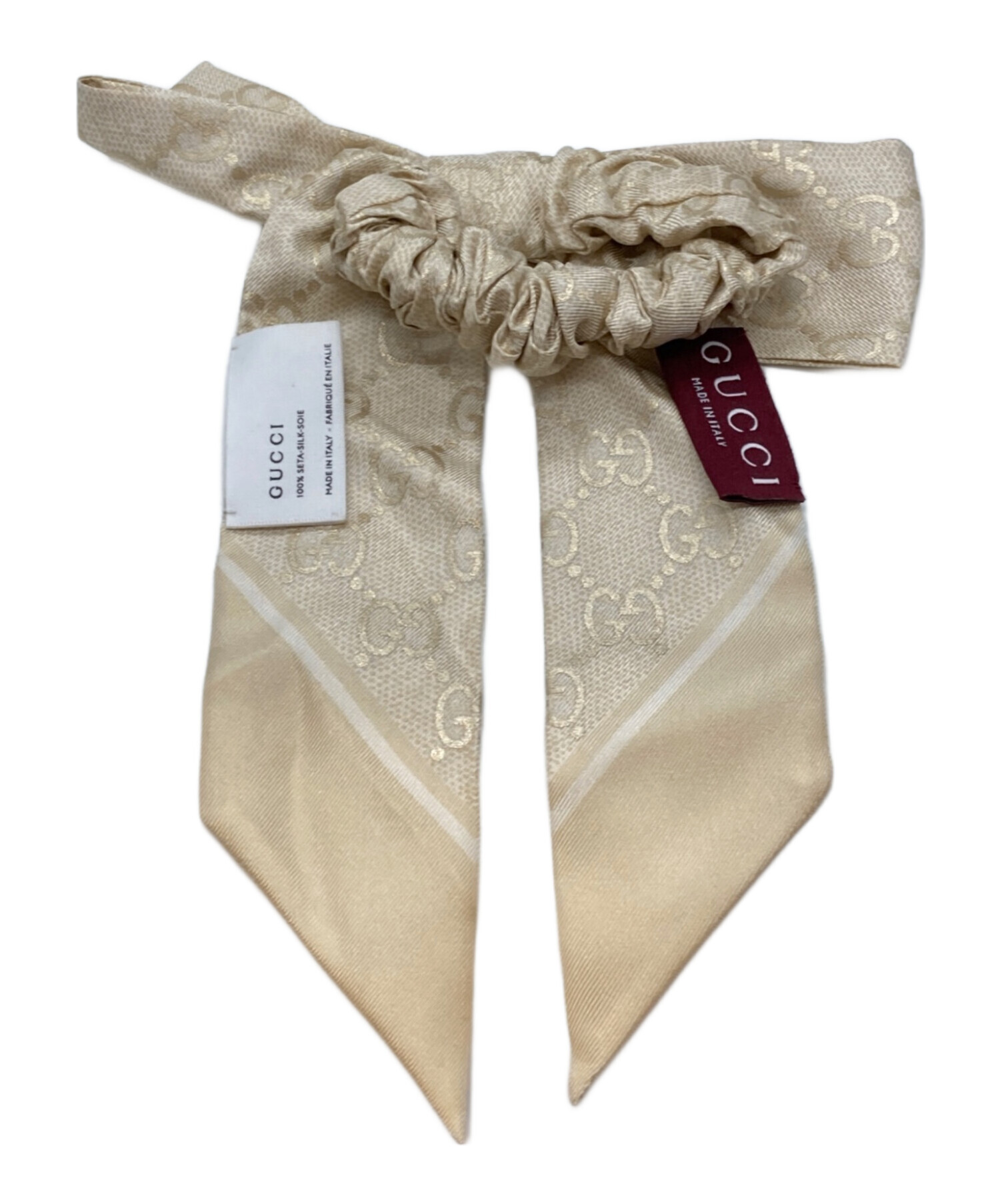 GUCCI GGシルク シュシュ 箱なし 中古・古着通販】GUCCI (グッチ) GGシルクジャガードシュシュ ベージュ