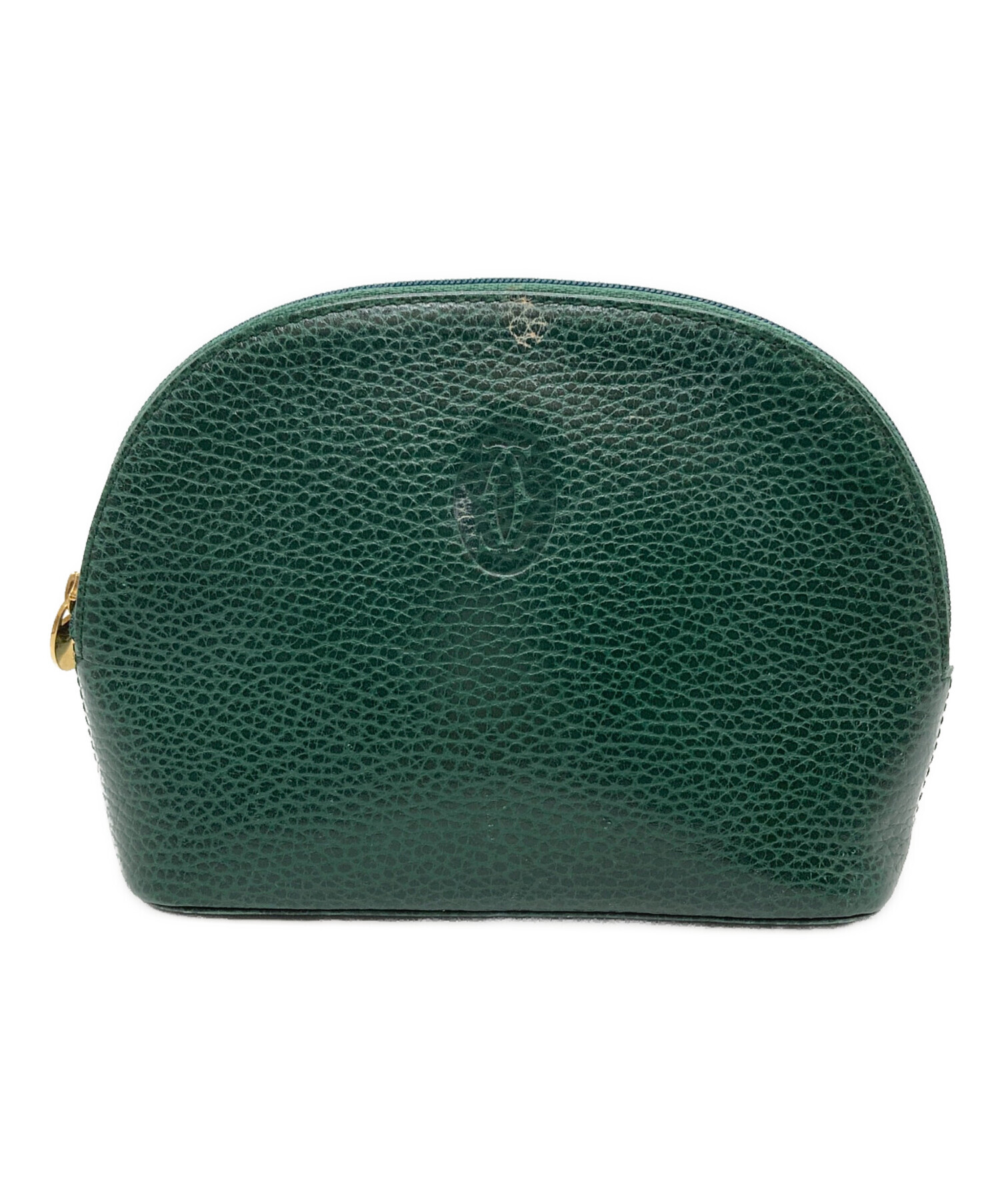 Cartier (カルティエ)マストラインレザーメイクポーチ 小物入れ 中古・古着通販】Cartier (カルティエ) コスメポーチ グリーン