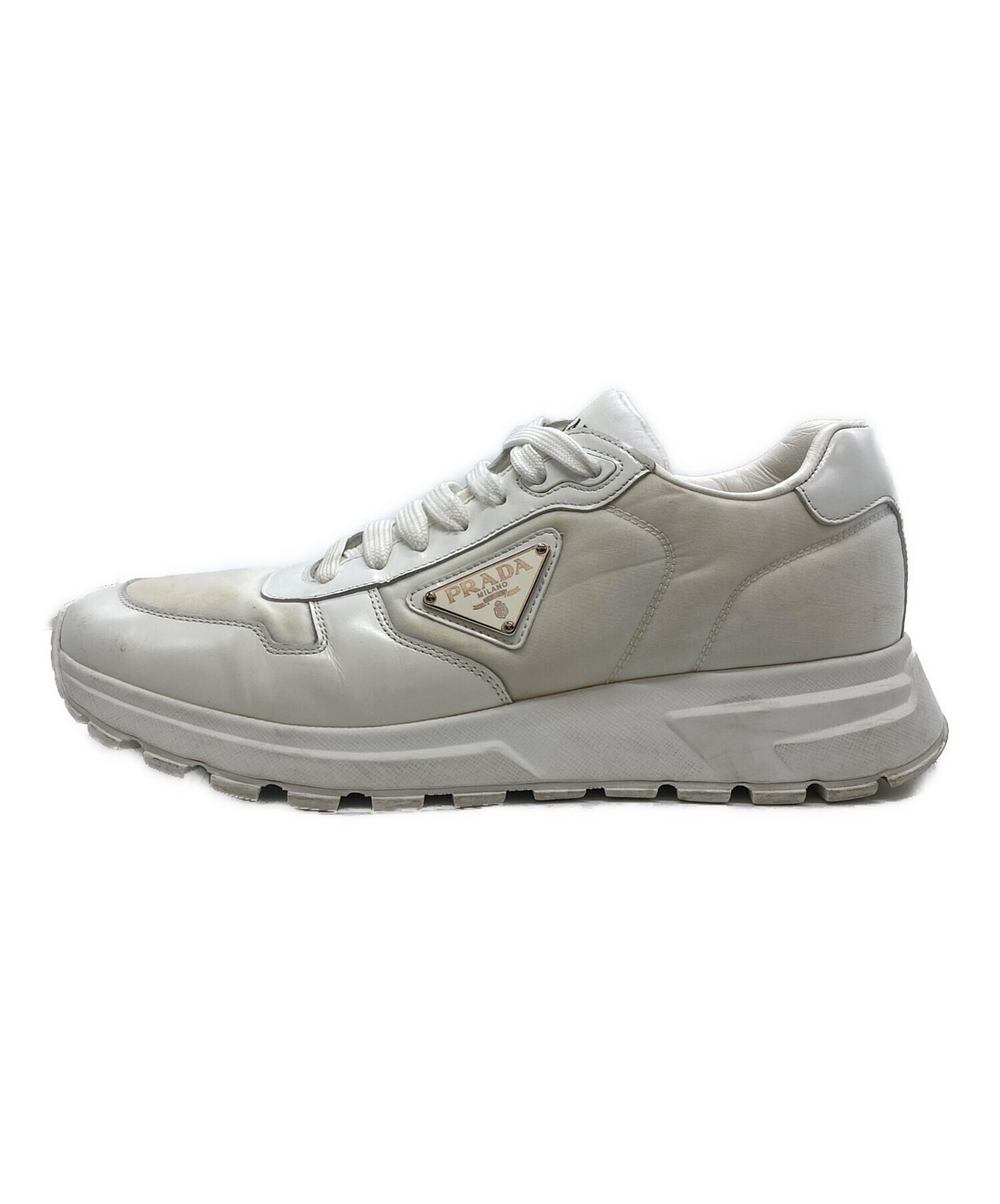 PRADA レザースニーカー 7 中古・古着通販】PRADA (プラダ) Prax 01 Re-Nylon ブラッシュドレザー