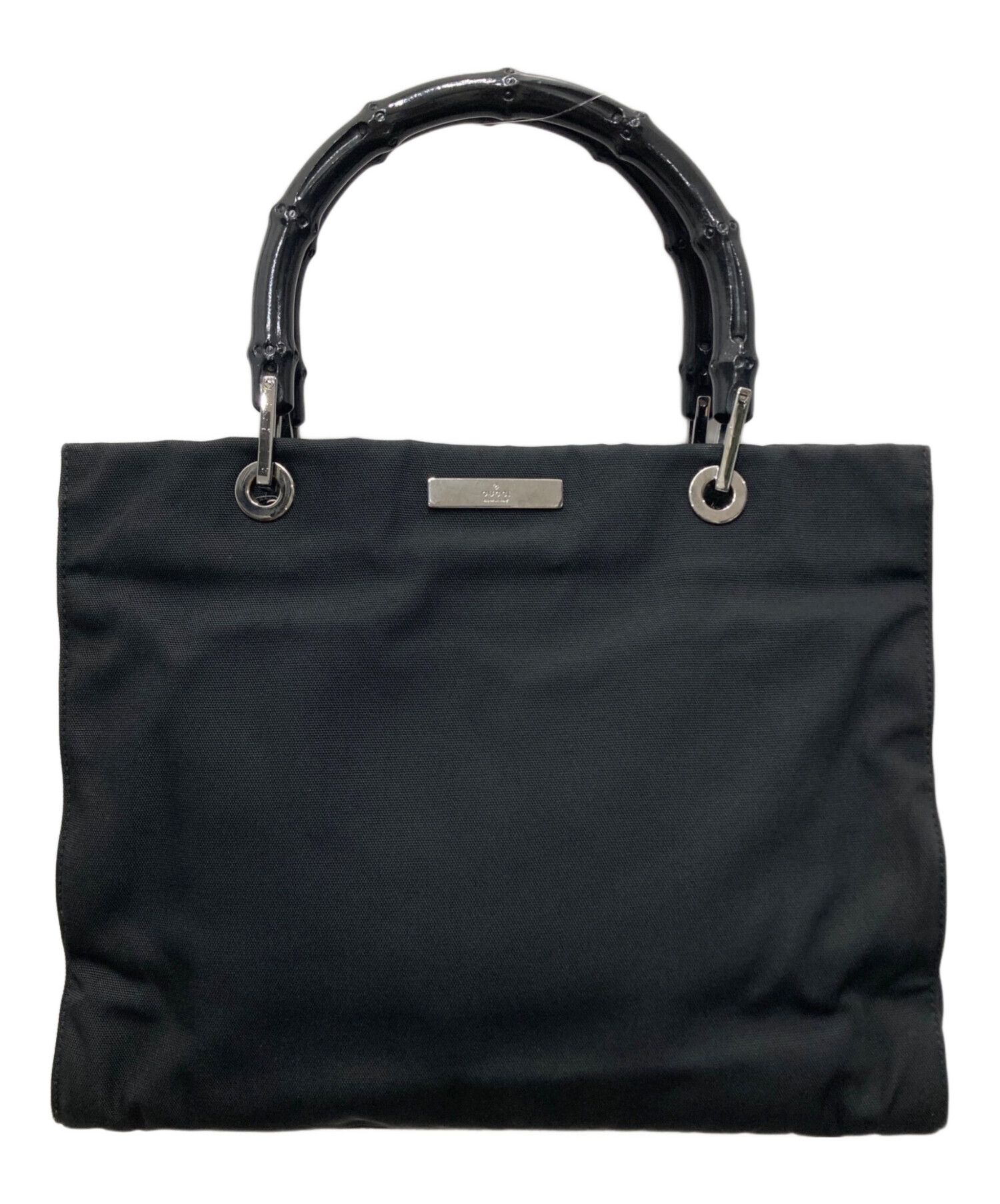 ◆GUCCI グッチ バンブーハンド ナイロントートバッグ ブラック 中古・古着通販】GUCCI (グッチ) バンブーナイロンハンドバッグ