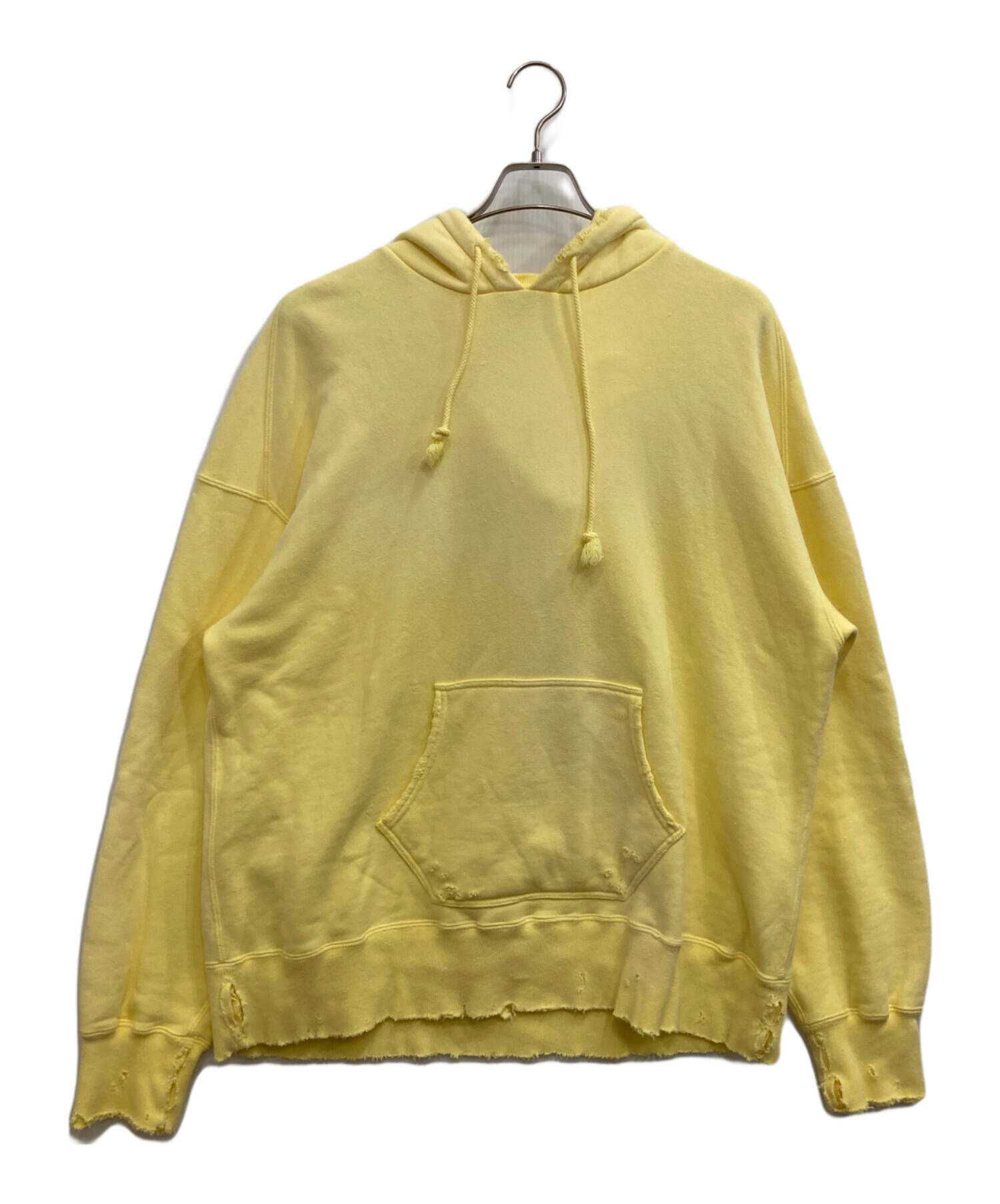 中古・古着通販】ANCELLM (アンセルム) DYED DAMAGE HOODIE イエロー