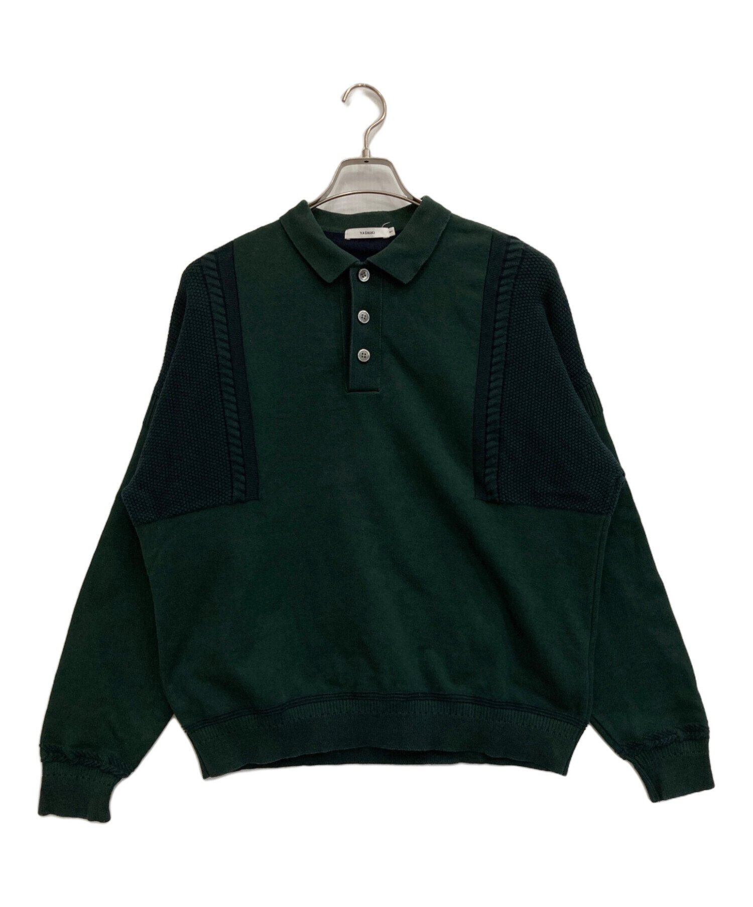 21SS YASHIKI ダークグリーン ポロシャツ 中古・古着通販】YASHIKI (ヤシキ) 長袖ポロシャツ グリーン サイズ:1