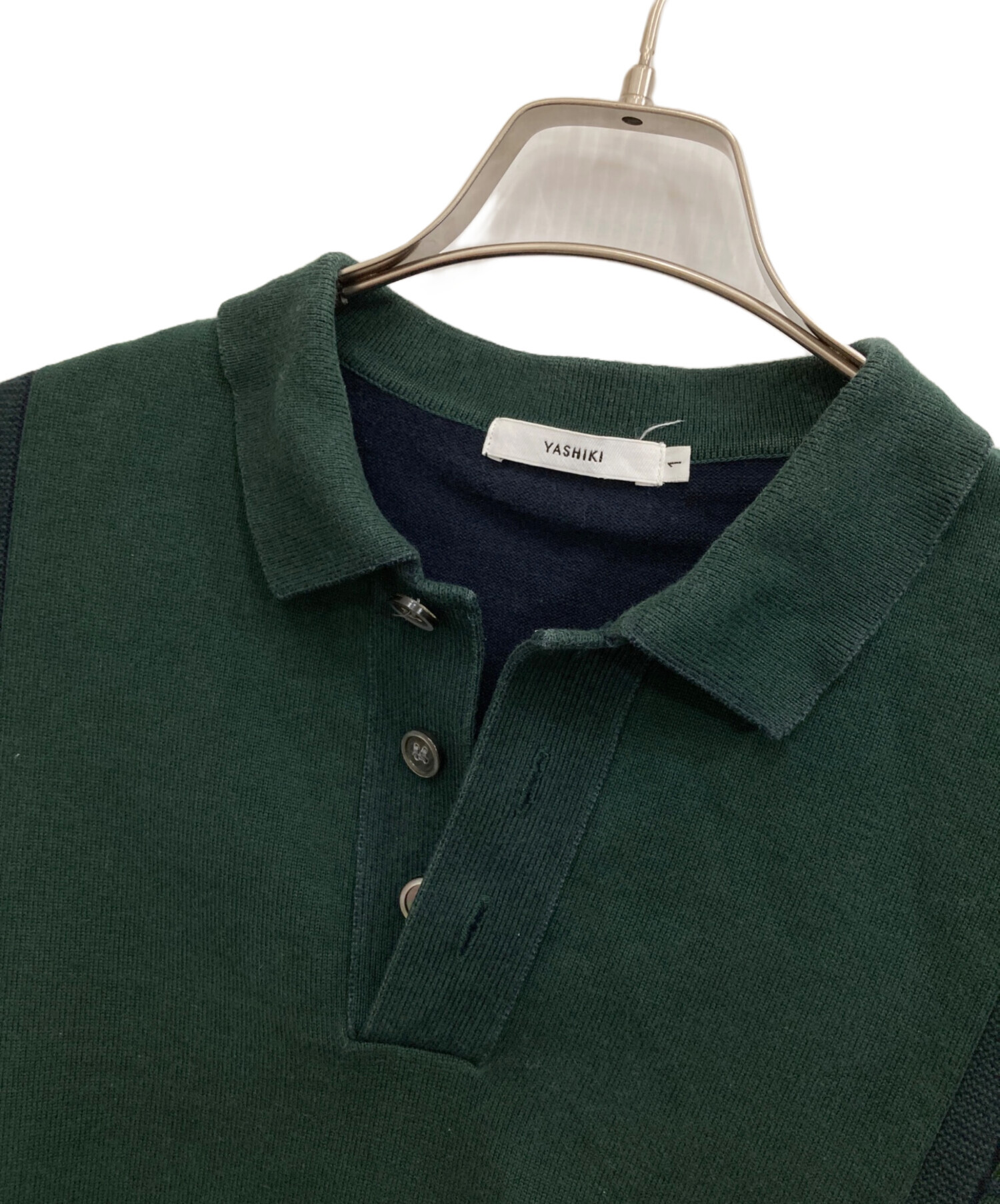 21SS YASHIKI ダークグリーン ポロシャツ 中古・古着通販】YASHIKI (ヤシキ) 長袖ポロシャツ グリーン サイズ:1