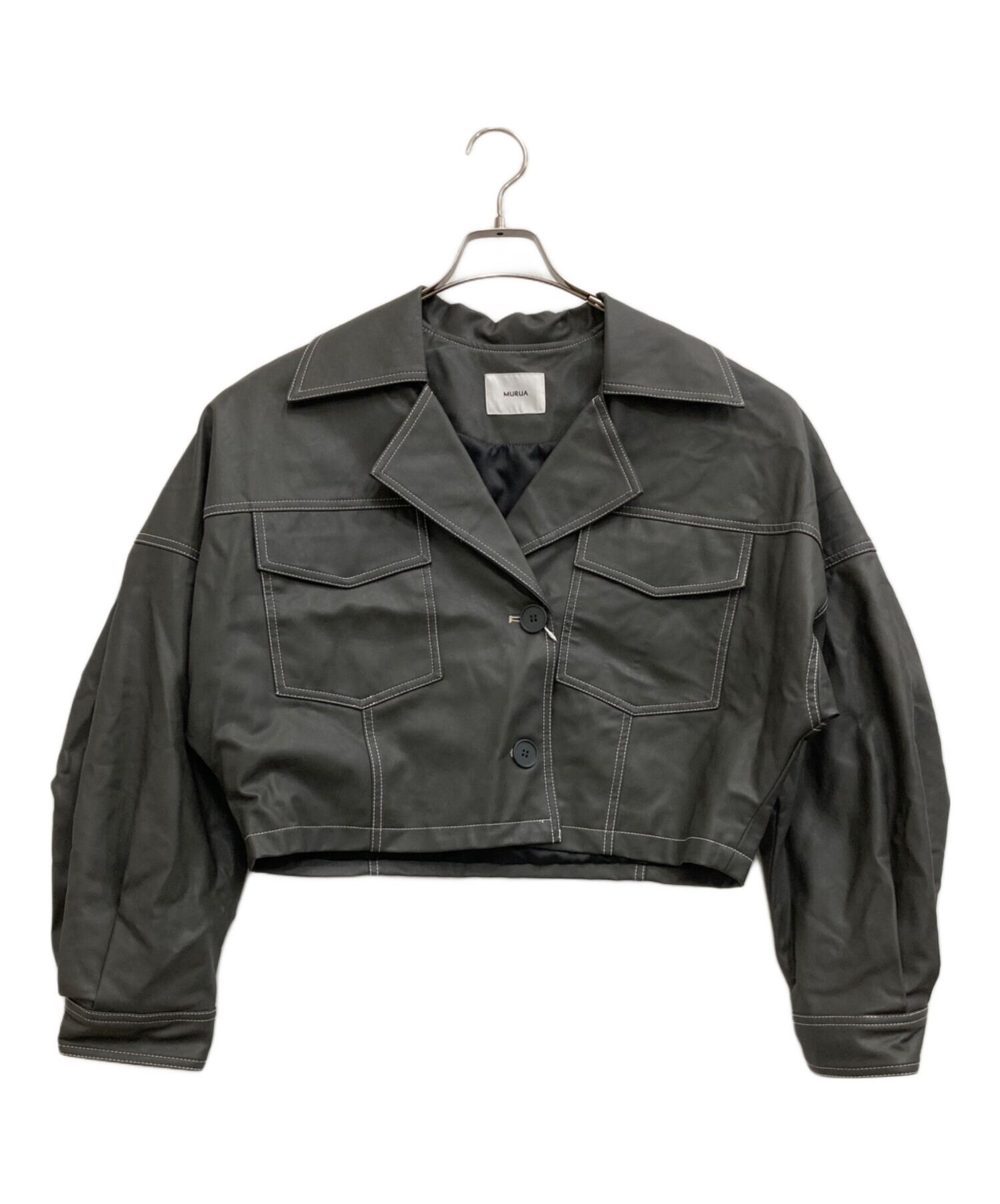 MURUA グレーレザージャケット 中古・古着通販】MURUA (ムルーア) クロップドフェイクレザー