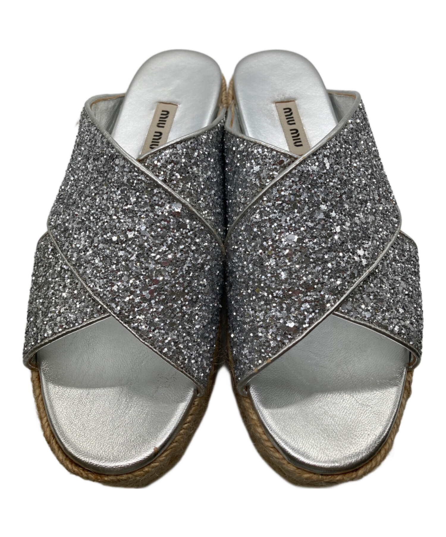 削除前　週末セール　美品　miu miu シルバー エスパドリーユ 中古・古着通販】MIU MIU (ミュウミュウ) エスパドリーユ シルバー