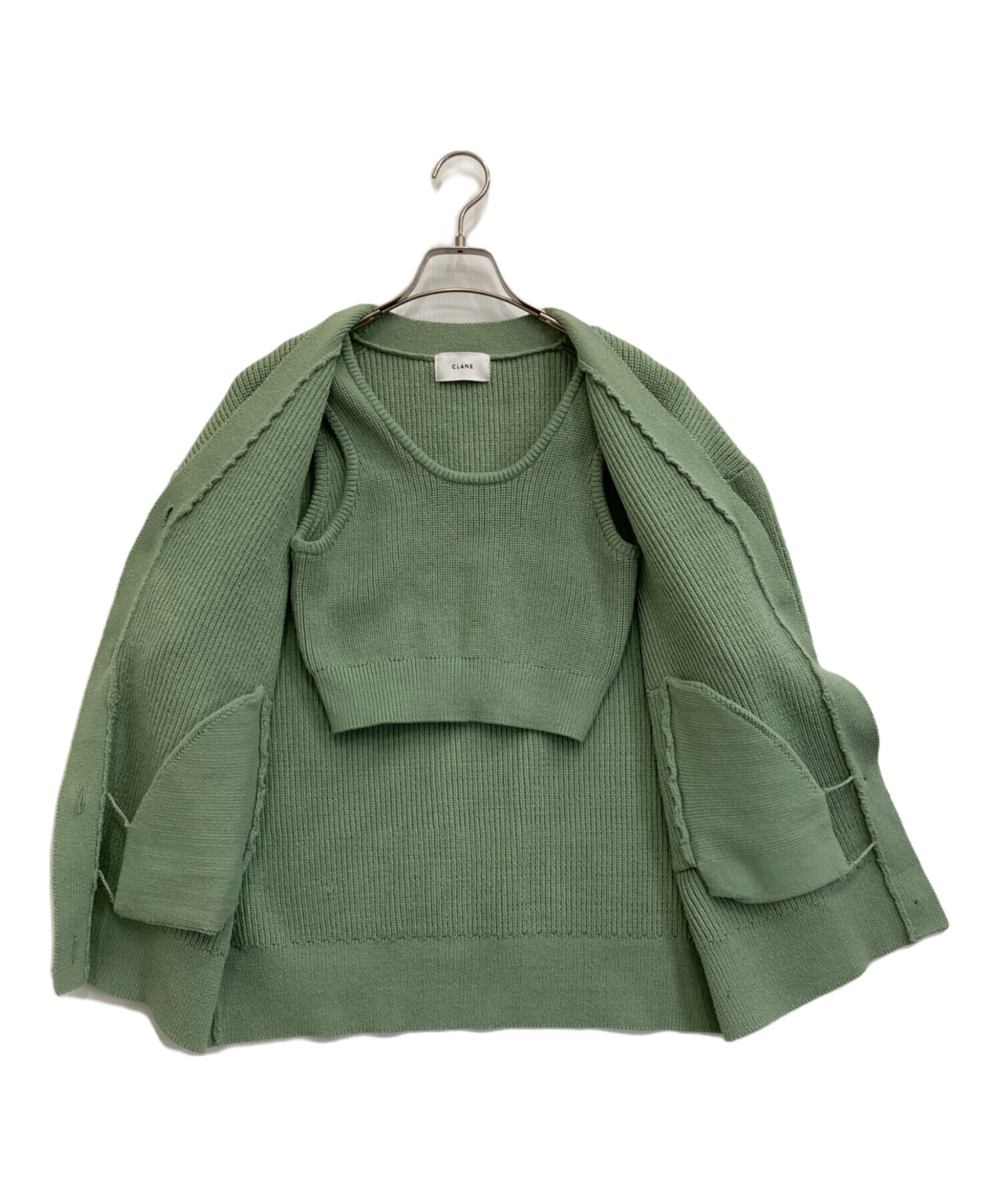 CLANE クラネ グリーン カーディガン 厚手 ケーブル編み CLANE クラネ グリーン カーディガン 厚手 ケーブル編み トップス
