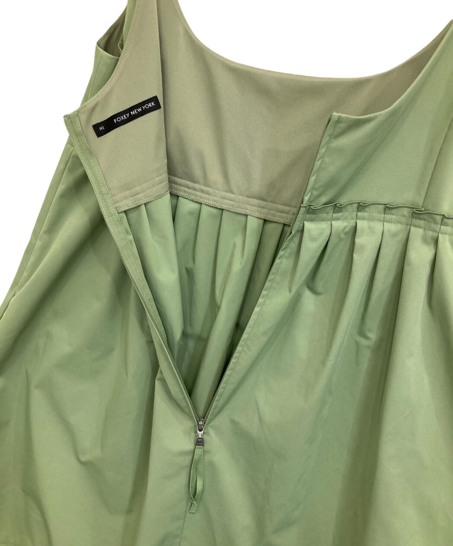 FOXEY NEW YORK フォクシー　ミント　タックギャザーワンピース　38 中古・古着通販】FOXEY NEWYORK (フォクシーニューヨーク