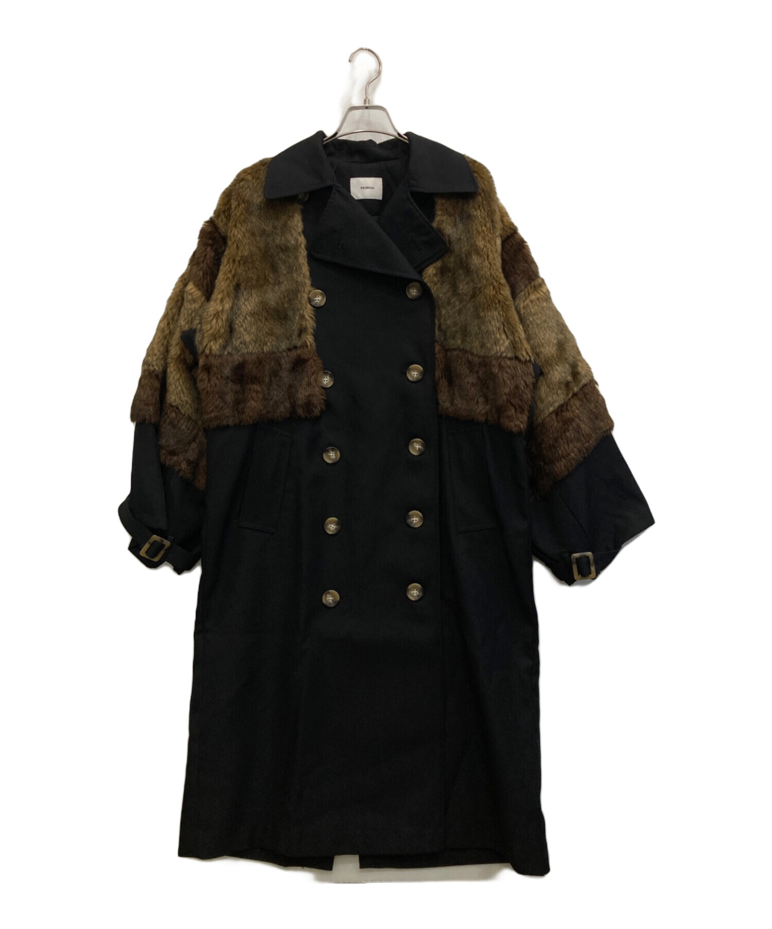 中古・古着通販MURUA (ムルーア) ファー切替トレンチコ-ト ブラック