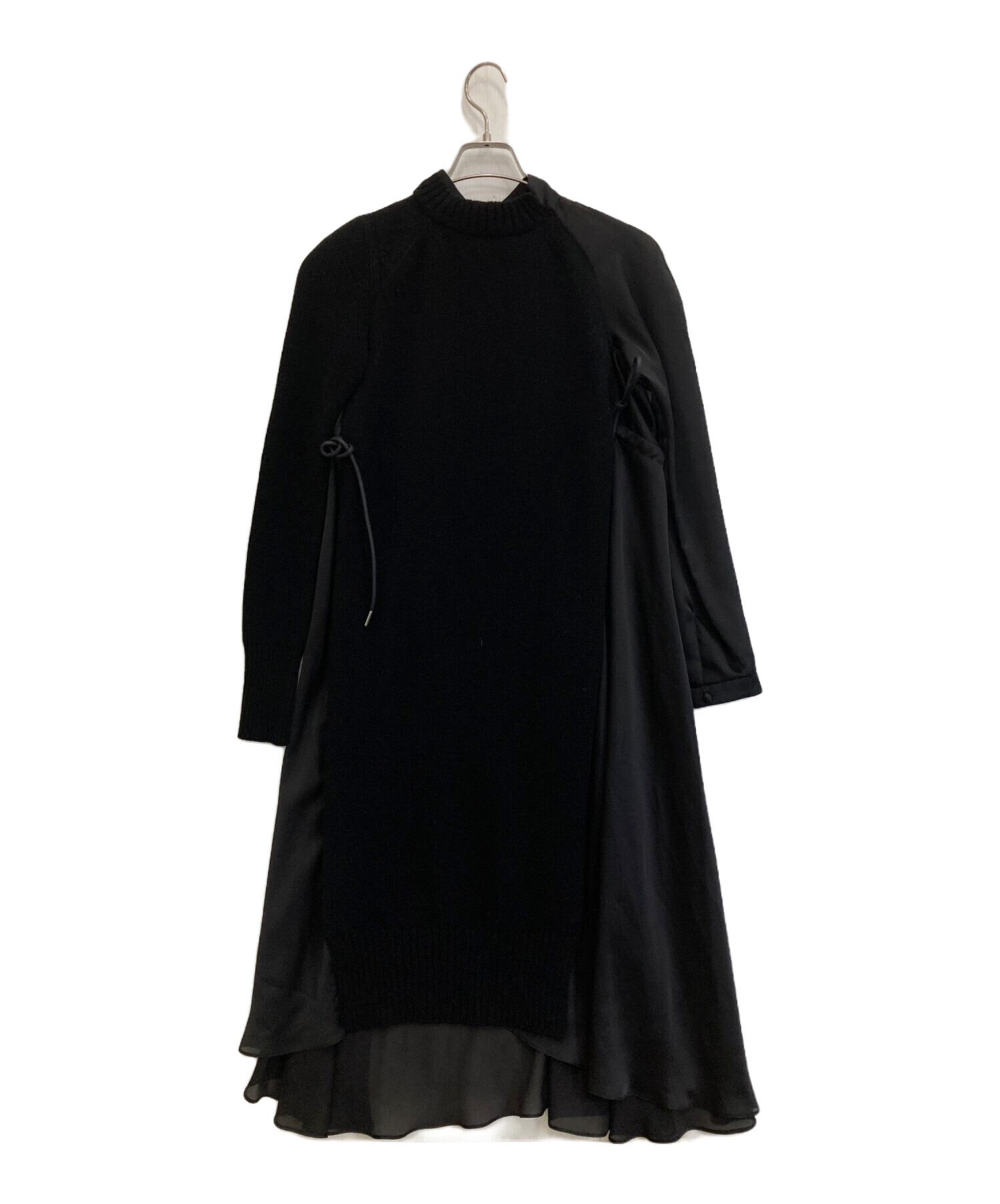 中古・古着通販】sacai (サカイ) Wool Knit x Satin Dress ブラック 