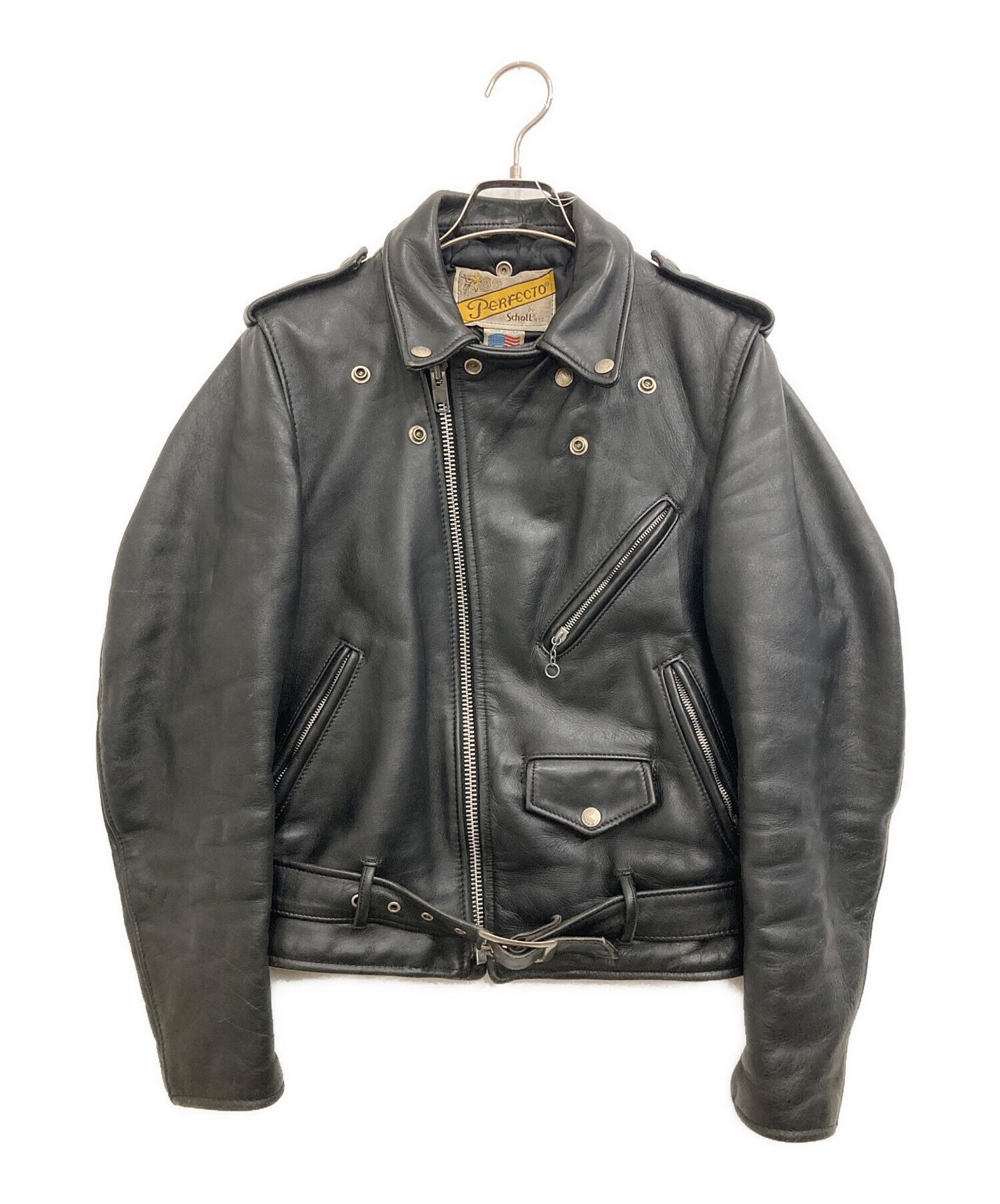 Schott レザージャケット サイズ34 ブラック 中古・古着通販】Schott (ショット) レザーライダースジャケット