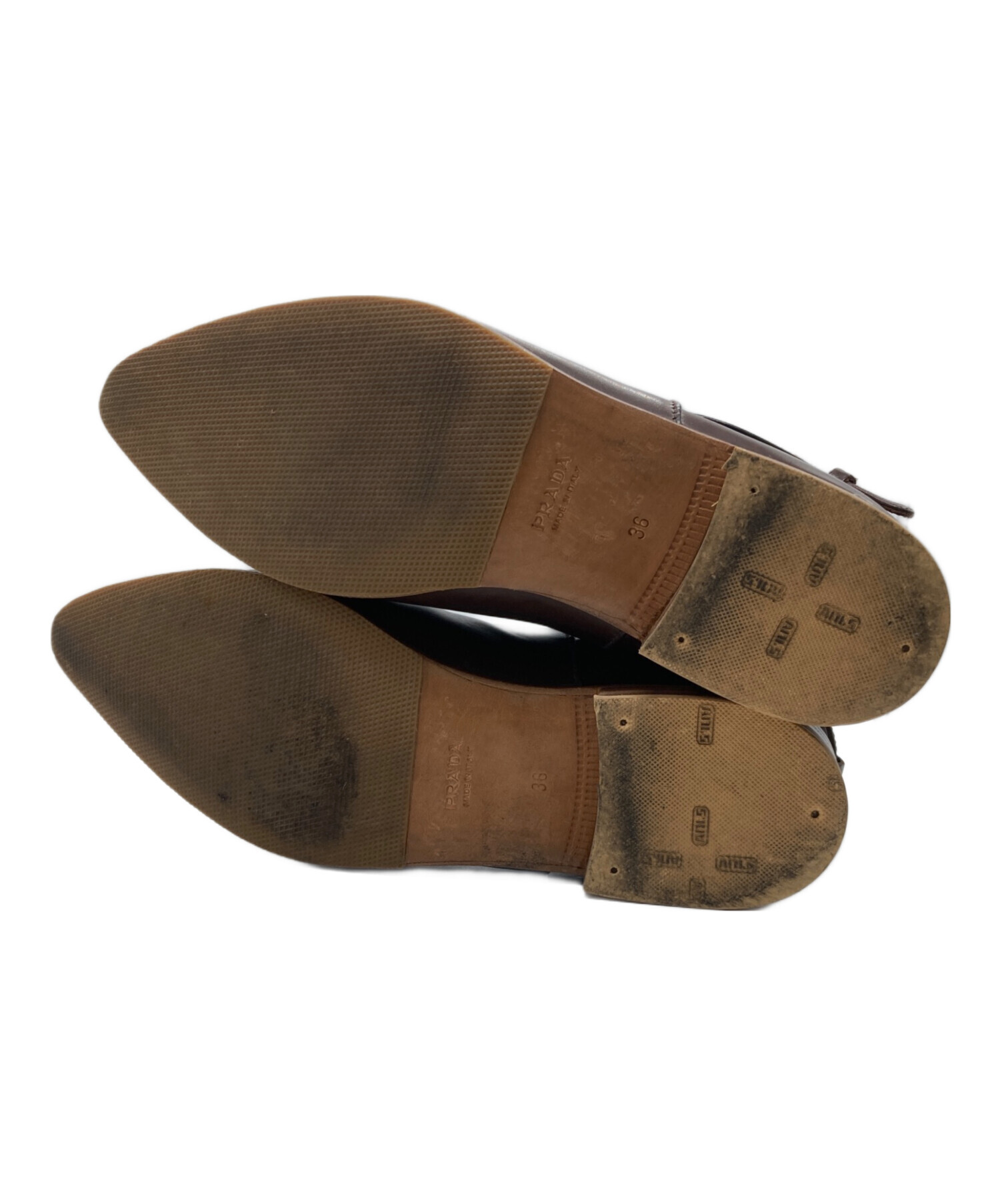 中古・古着通販】PRADA (プラダ) レザーショートブーツ ブラウン