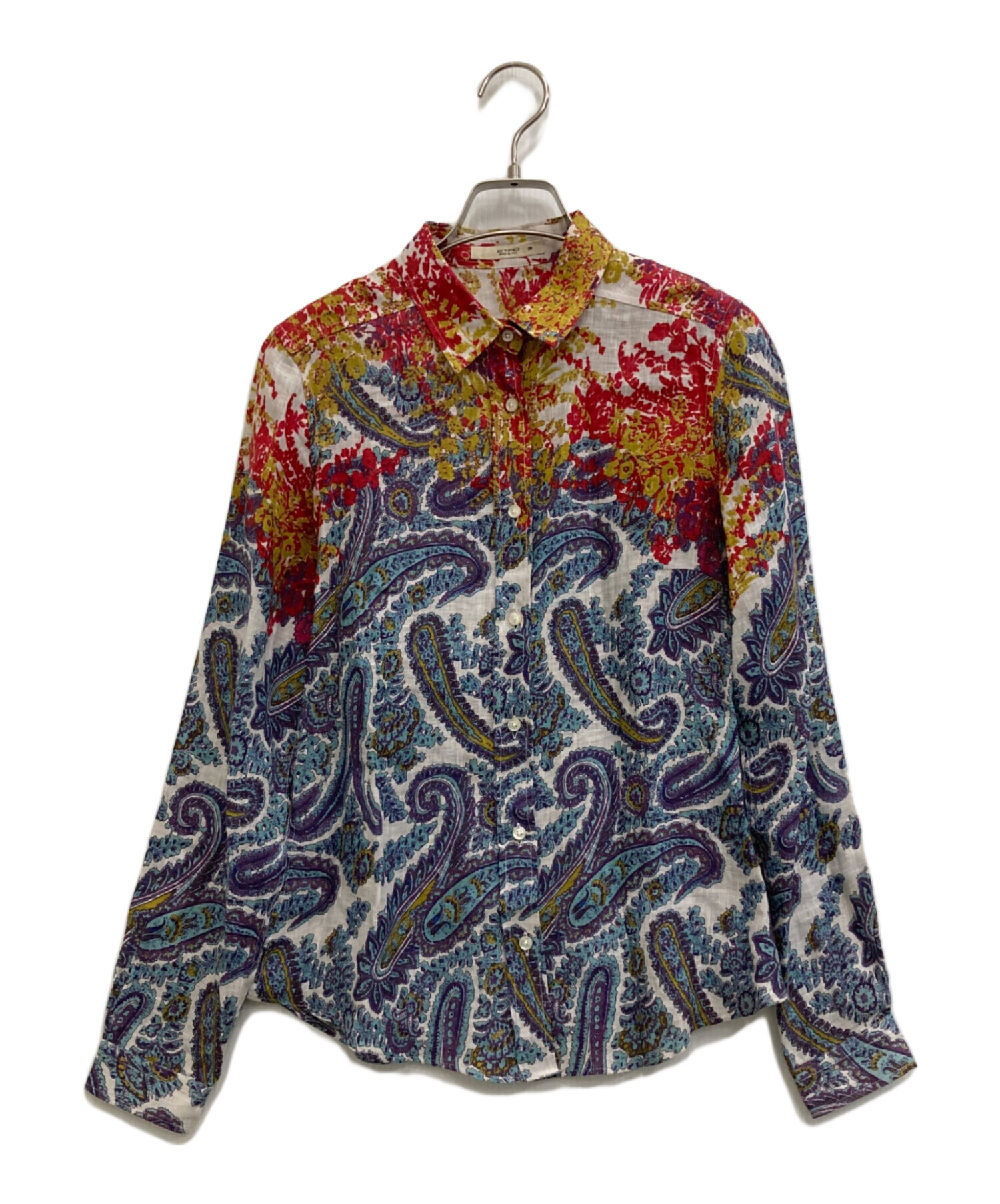 タグ付き未使用 ETRO シャツ 長袖 ペイズリー サイズ38 M相当 ホワイト 中古・古着通販】ETRO (エトロ) ペイズリー柄リネンシャツ マルチ