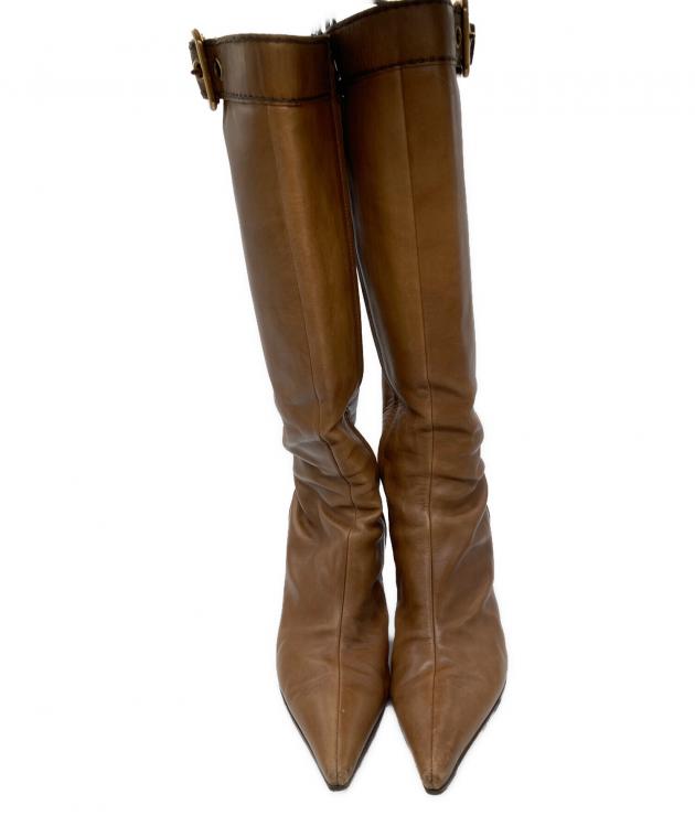 中古・古着通販】PRADA (プラダ) レザーロングブーツ ブラウン サイズ