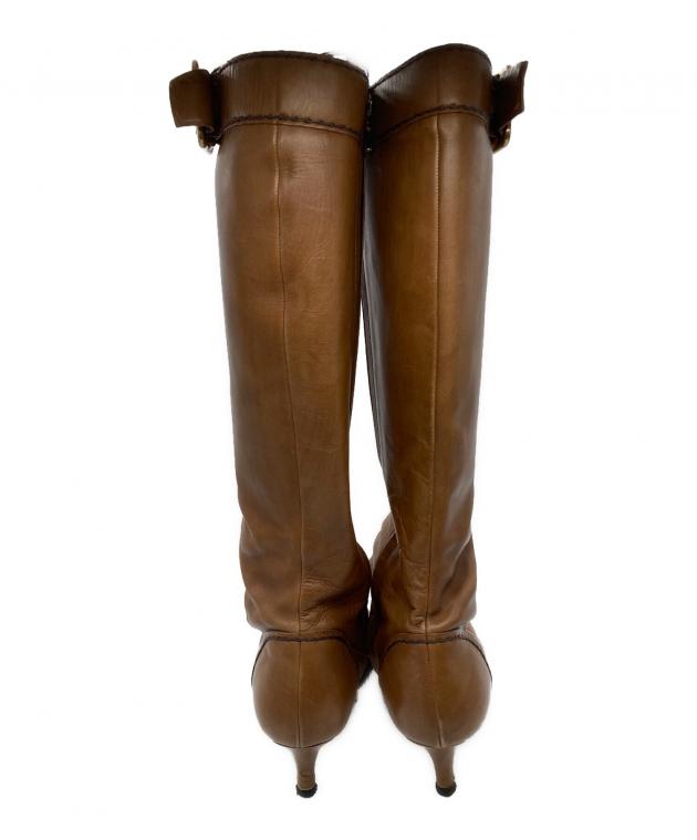 PRADA ブラウン レザー ロングブーツ 39 中古・古着通販】PRADA (プラダ) レザーロングブーツ ブラウン サイズ