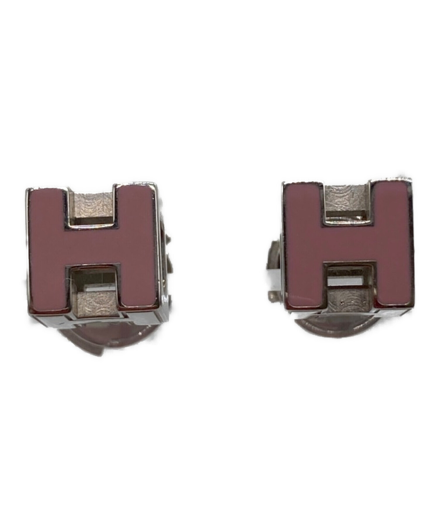 中古・古着通販】HERMES (エルメス) Hキューブピアス ピンク×シルバー 