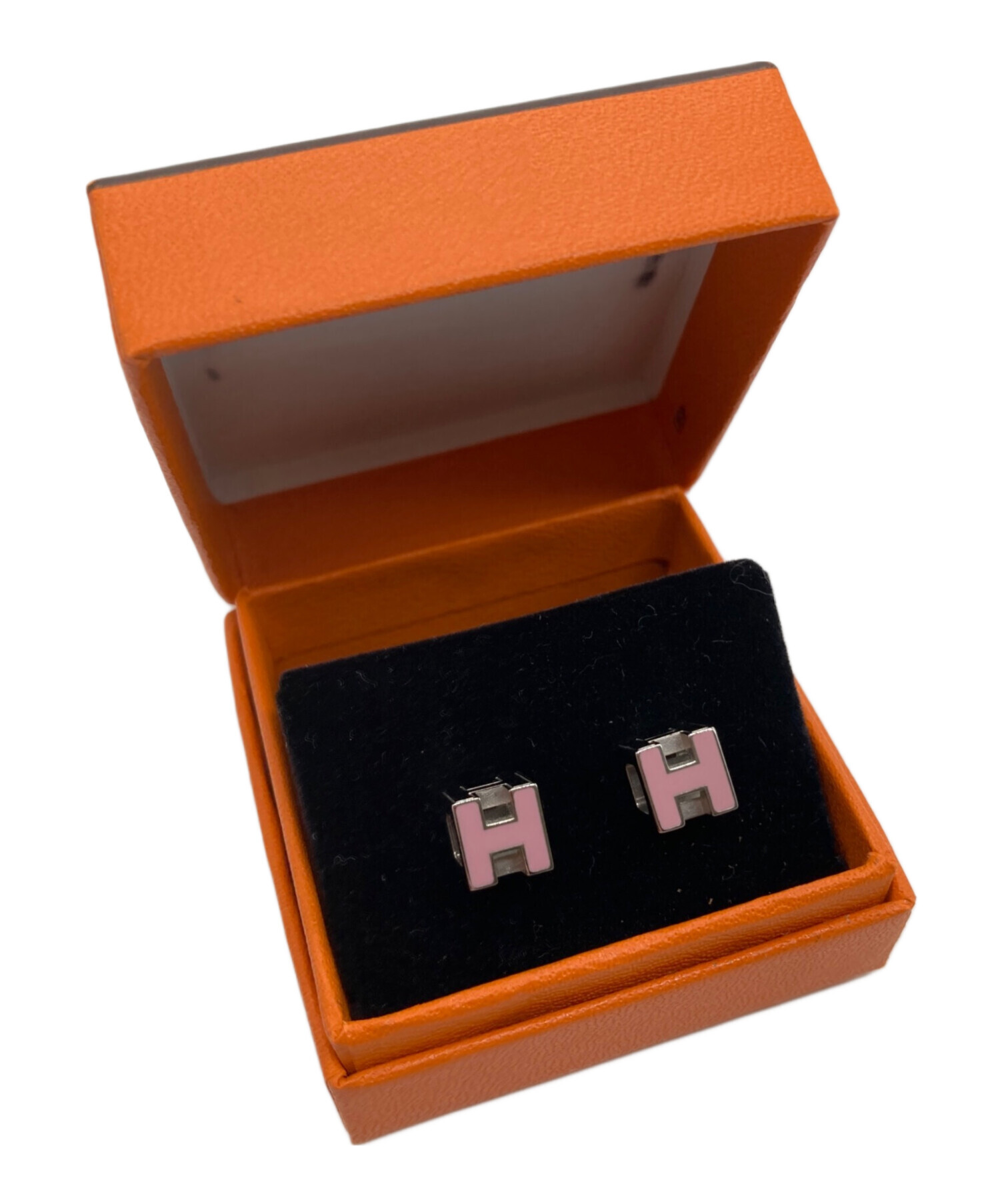 中古・古着通販】HERMES (エルメス) Hキューブピアス ピンク×シルバー 