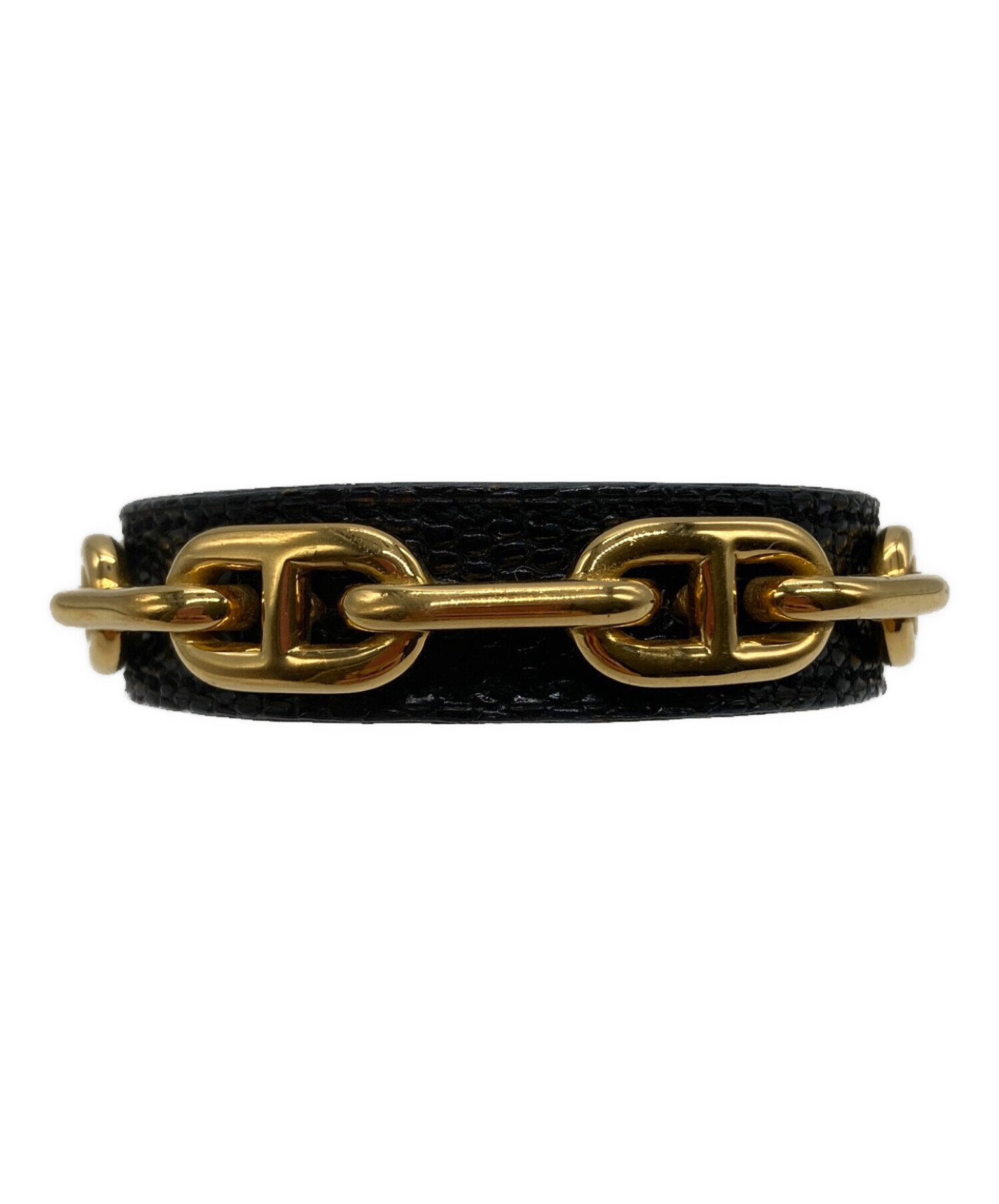 HERMES バングル ゴールド ブラック エルメス レザーバングル