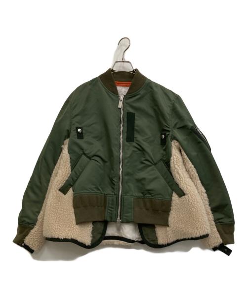 サカイ Nylon Twill Mix Jacket パフスリーブ ジャケット 中古・古着通販】sacai (サカイ) Nylon Twill Mix Blouson オリーブ