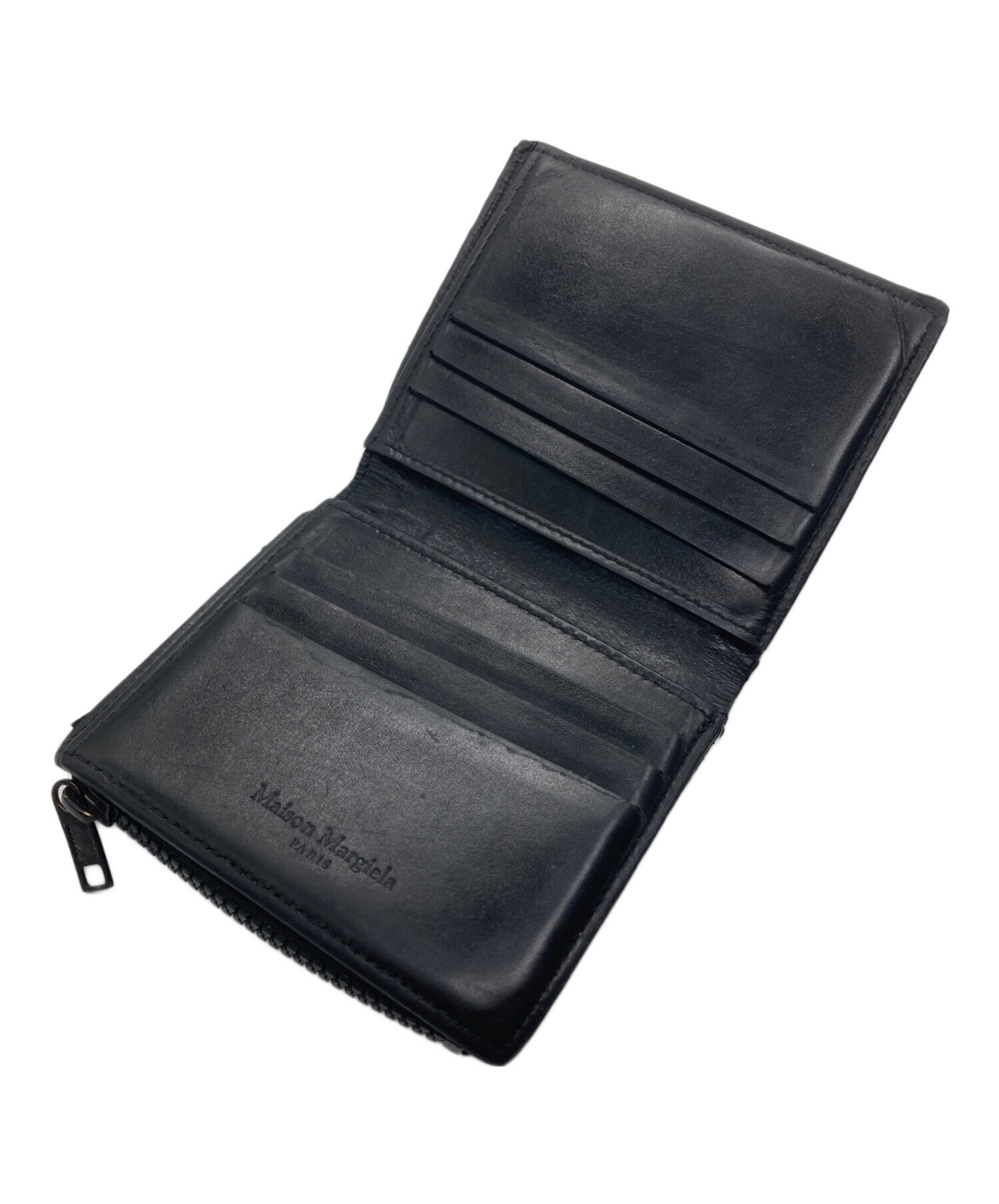 【未使用級】Maison Margiela 二つ折り財布 ブラック レザー 中古・古着通販】Maison Margiela (メゾンマルジェラ) 2つ折り財布