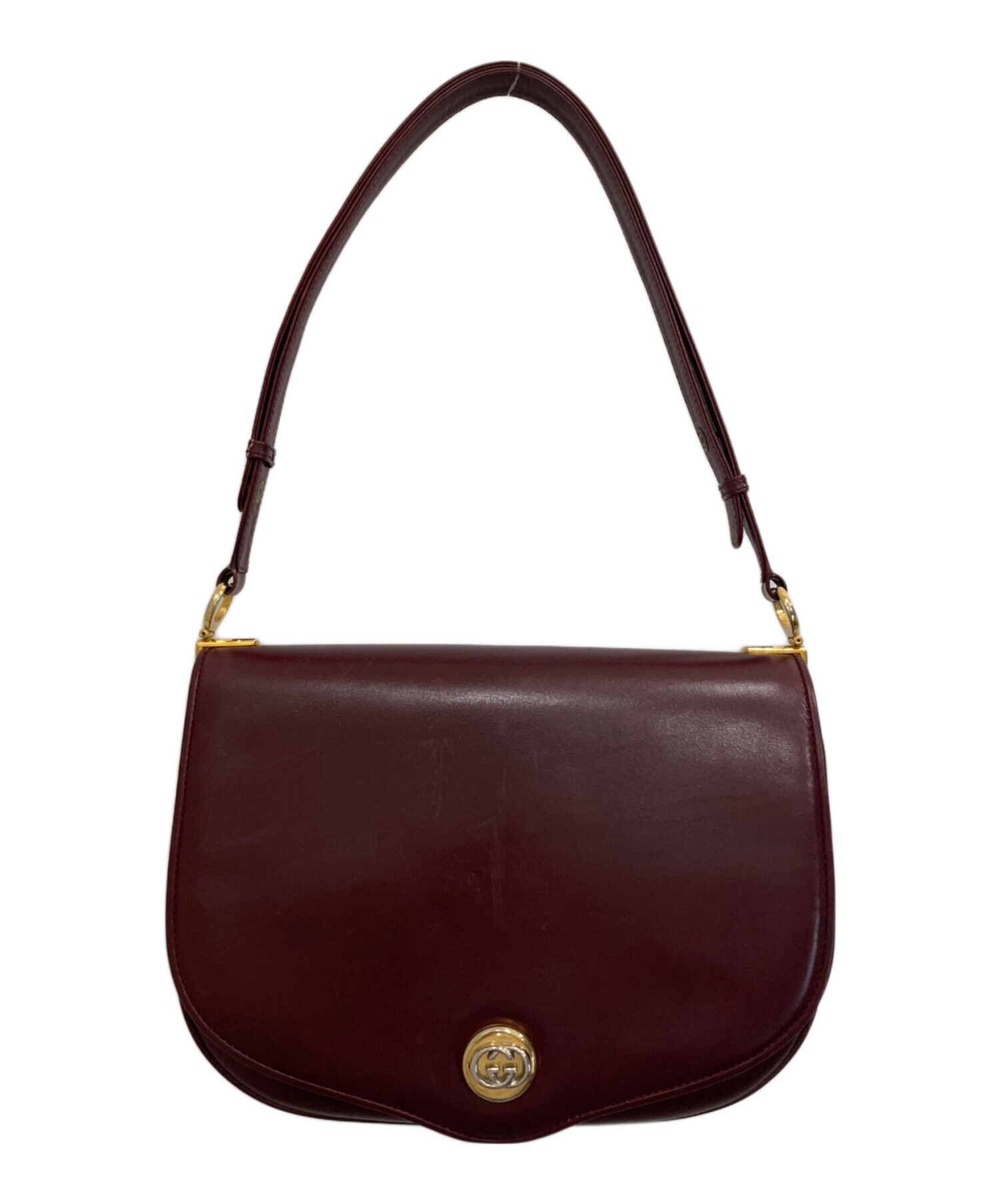 GUCCI紫のファブリックとレザーのバッグ 中古・古着通販】GUCCI (グッチ) レザーバッグ ボルドー｜ブランド