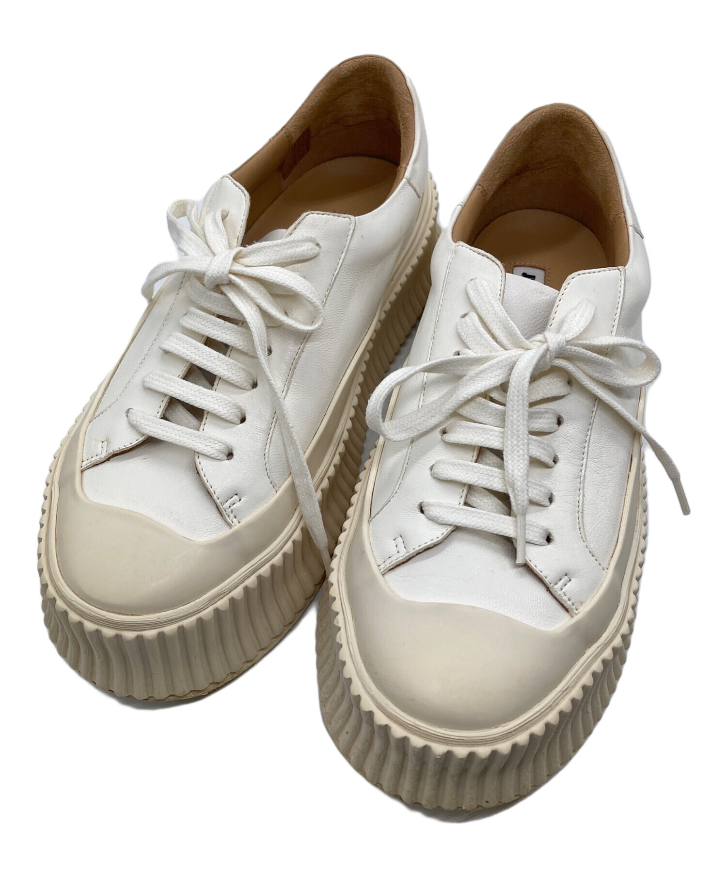 未使用品級✨ジルサンダー JIL SANDER レザースニーカー ブルー 37 中古・古着通販】JIL SANDER (ジルサンダー) プラットフォームレザー