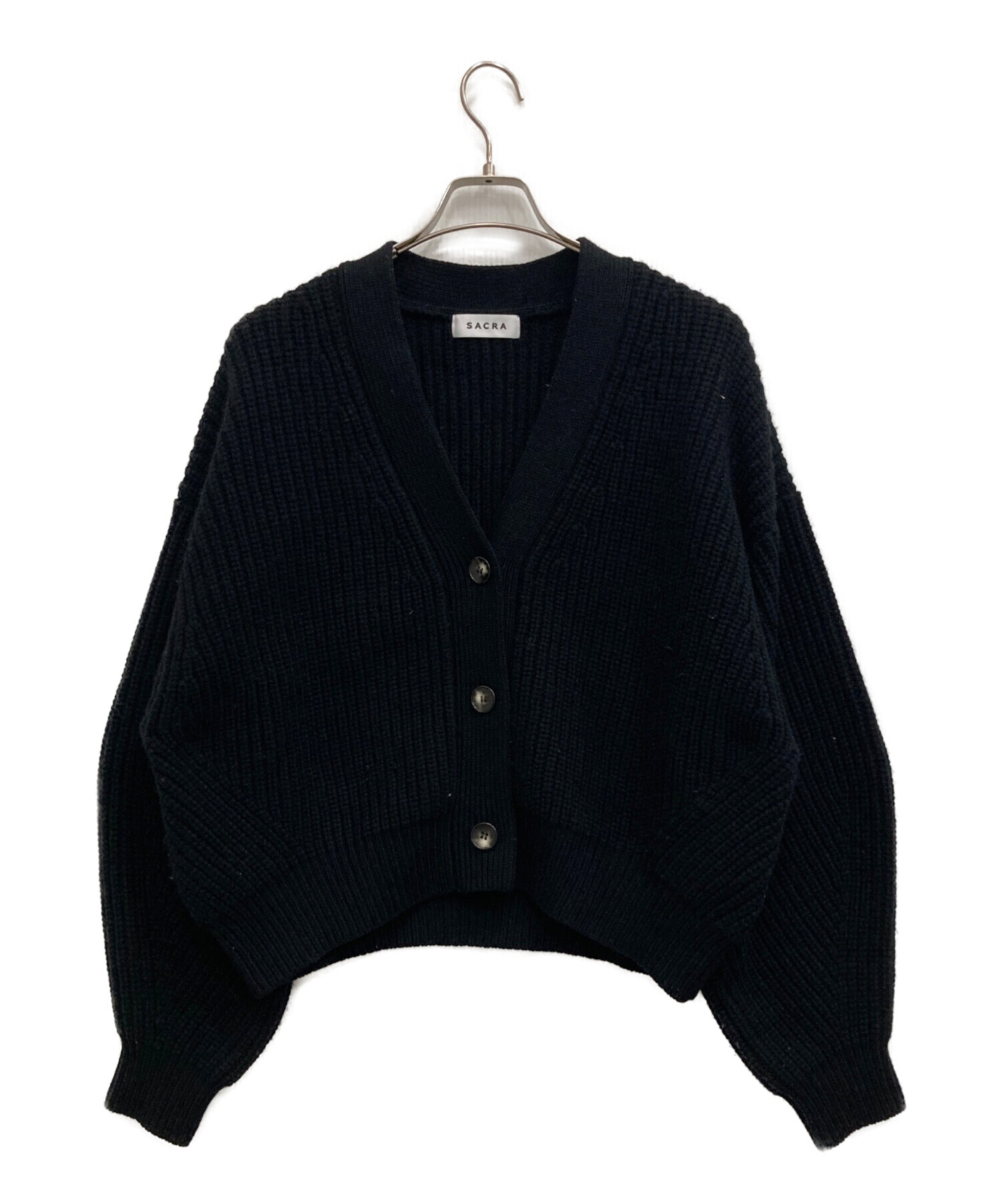 SALA サラ カーディガン XL 黒 【古着】【中古】【送料無料】 中古・古着通販】SACRA (サクラ) BOILED LAMBWOOL FURROW CARDIGAN