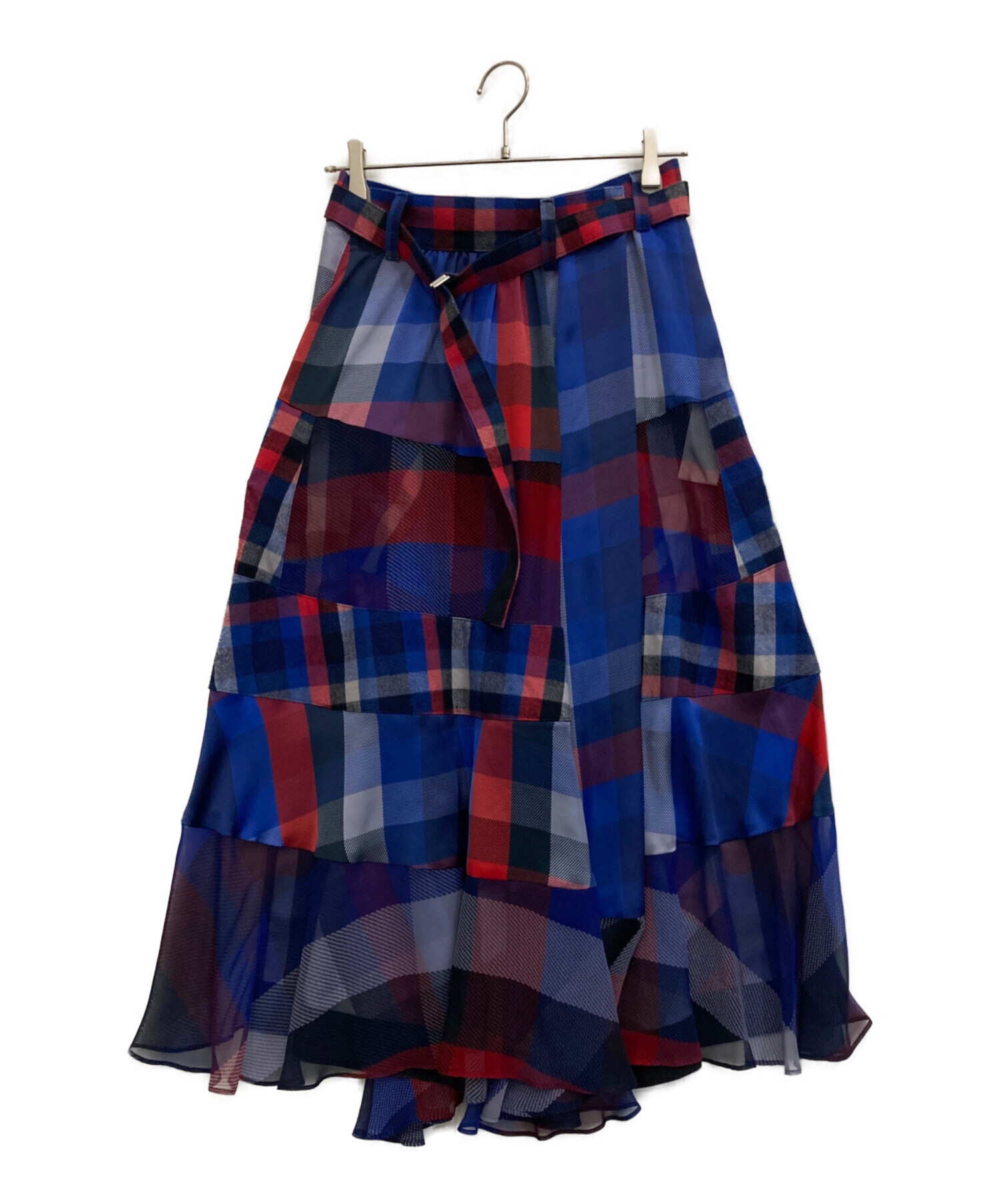 美品　sacai サカイ　パッチワーク　チェックスカート　スカート 中古・古着通販】sacai (サカイ) チェック柄スカート レッド×ブルー