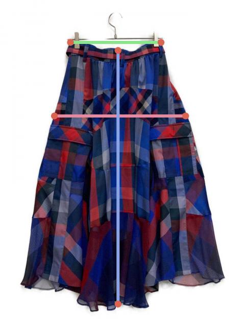 美品　sacai サカイ　パッチワーク　チェックスカート　スカート 中古・古着通販】sacai (サカイ) チェック柄スカート レッド×ブルー