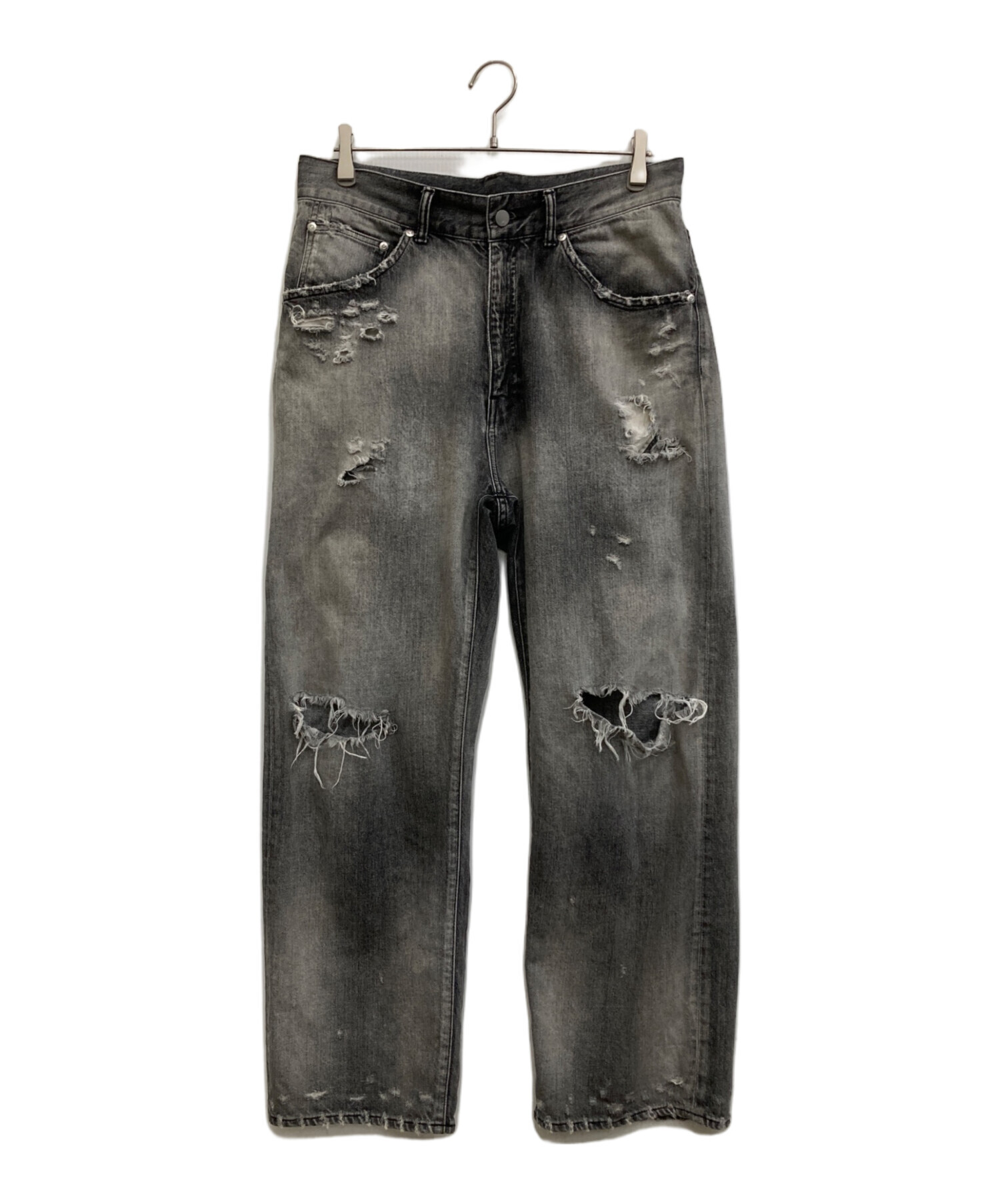 ANCELLM ダメージデニムパンツ ブラック/グレー 中古・古着通販】ANCELLM (アンセルム) 加工デニムパンツ Ex．DAMAGE