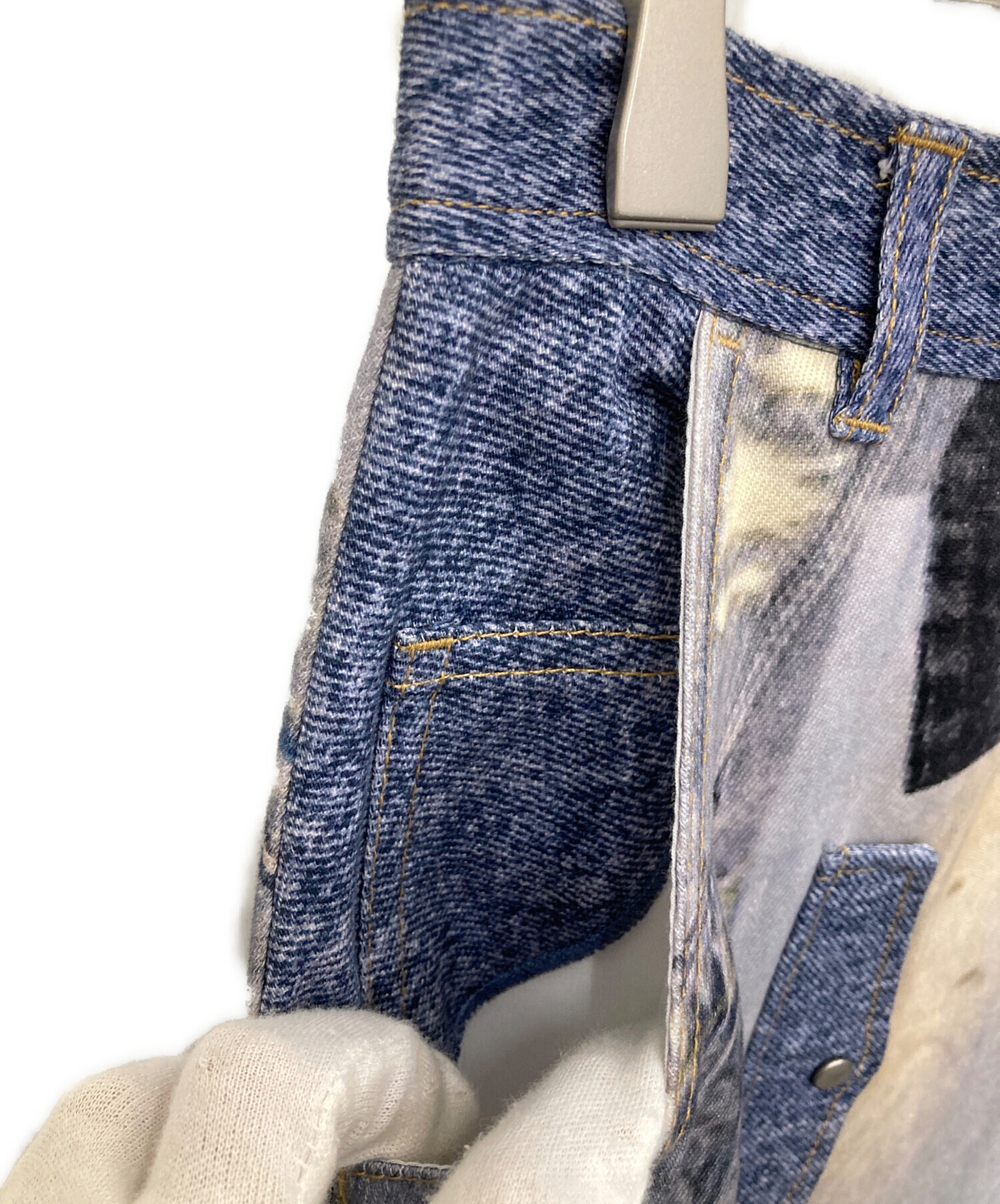 中古・古着通販】Ameri (アメリ) DENIM PATCHWORK PRINT SKIRT